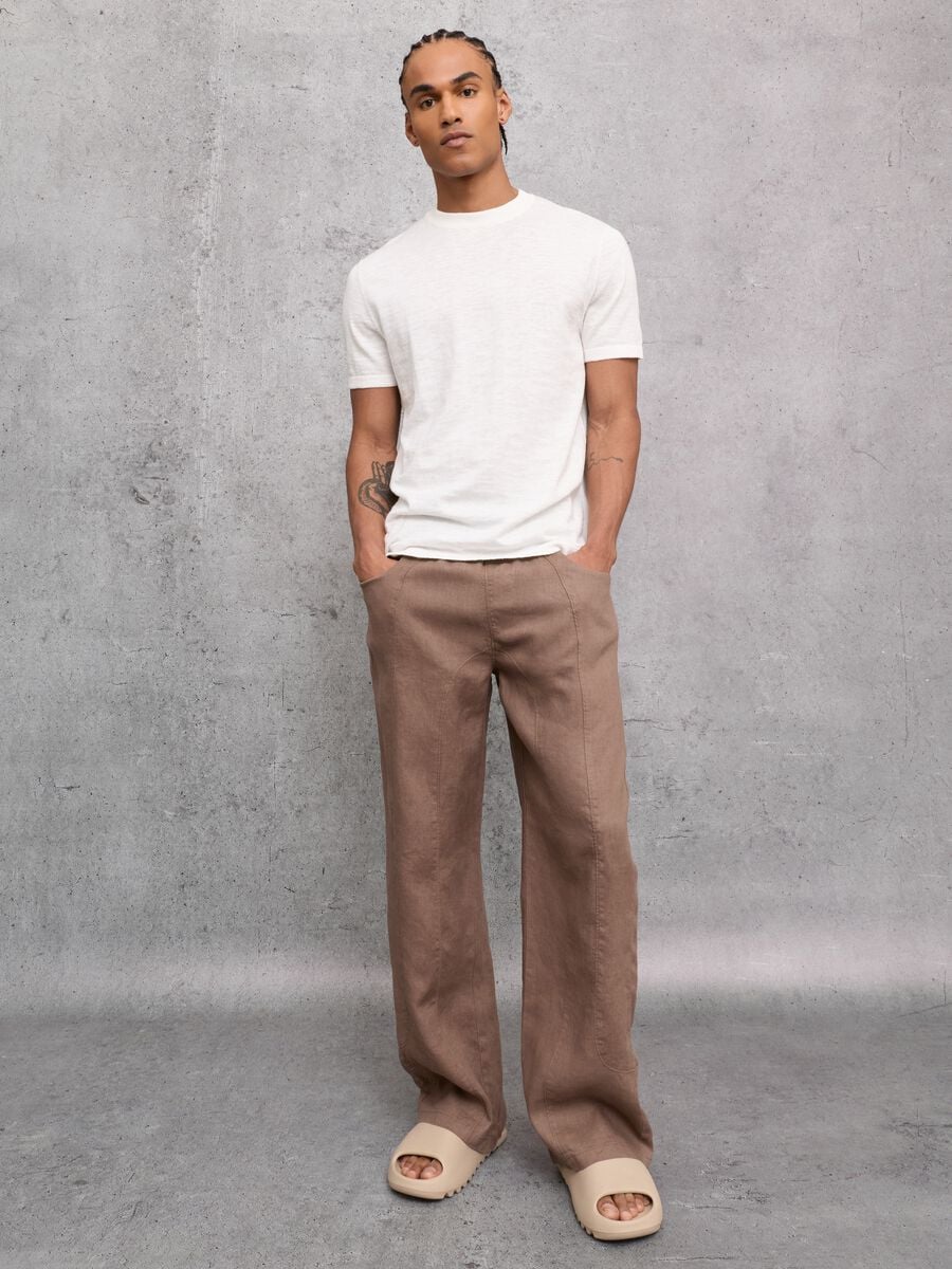 100% Linen Wide-Leg Trousers in Mocha_3