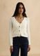 White pure cotton cardigan, regular fit deep V with openwork pattern_3
