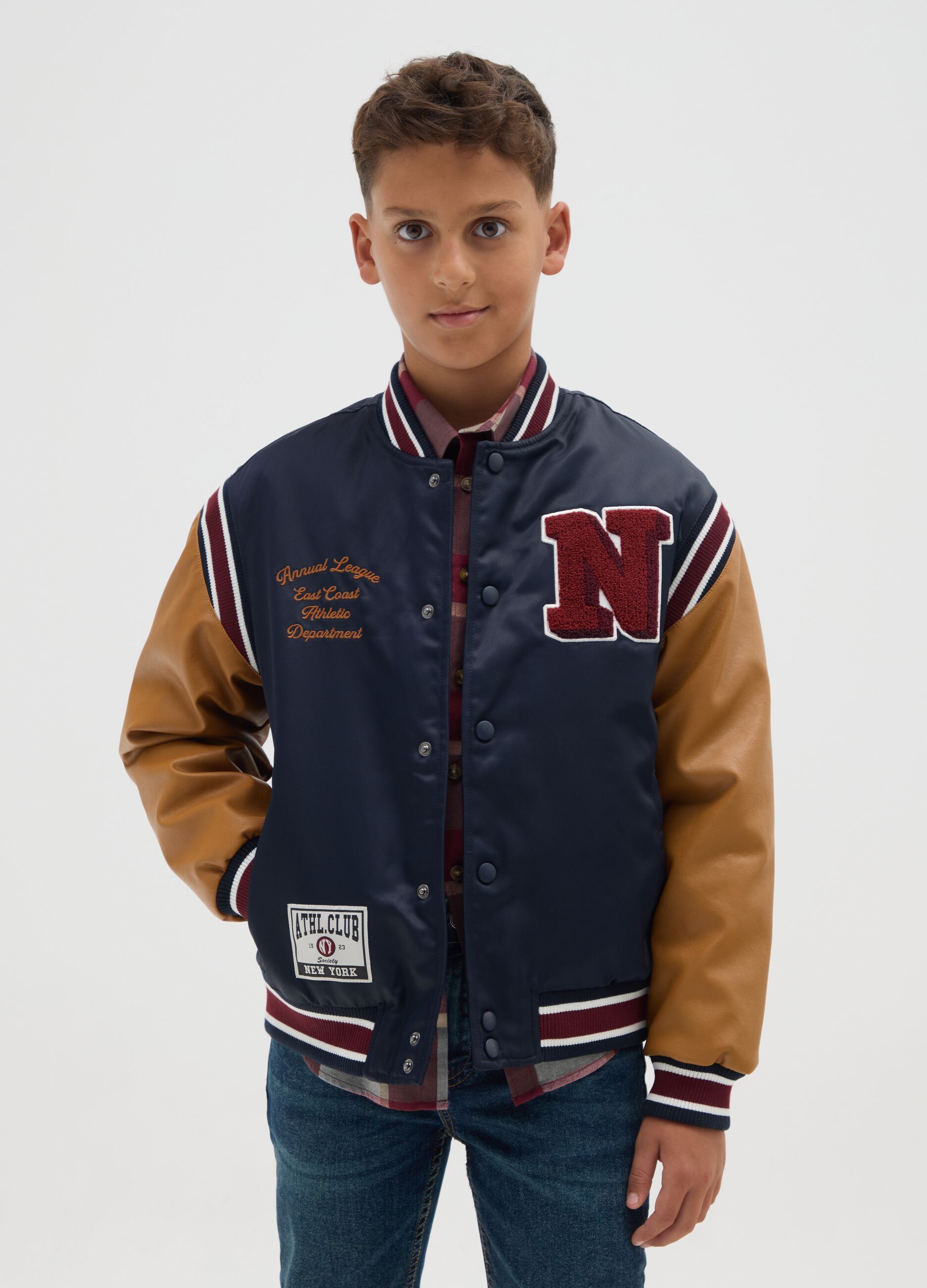 Blue Boy's Bomber Jacket with Buttons