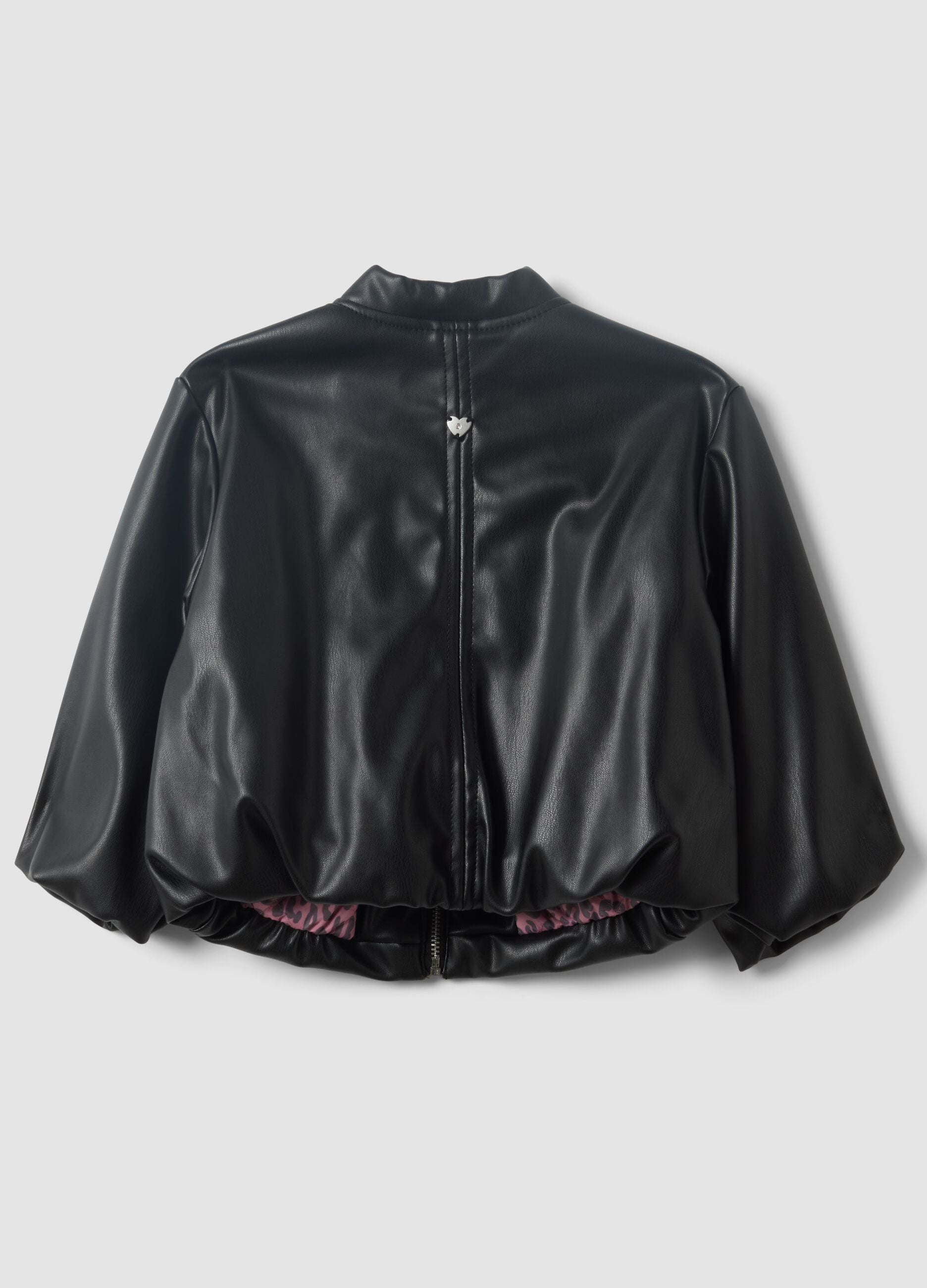 Schwarze wattierte M&auml;dchenjacke mit Reissverschluss