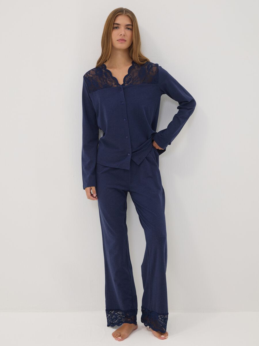 Blue pyjama trousers in cotton, lyocell and stretch wool_0