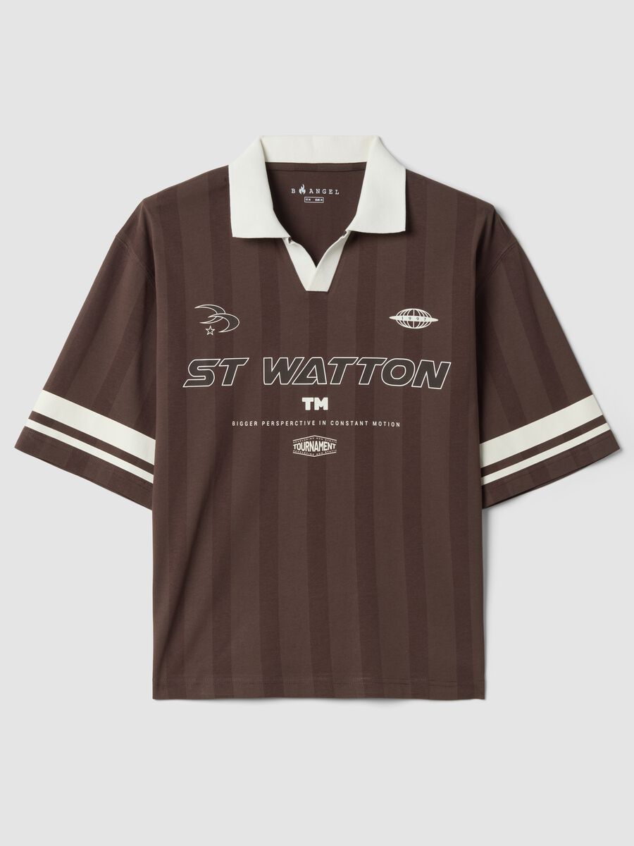 Brown pure cotton polo shirt with classic collar_0