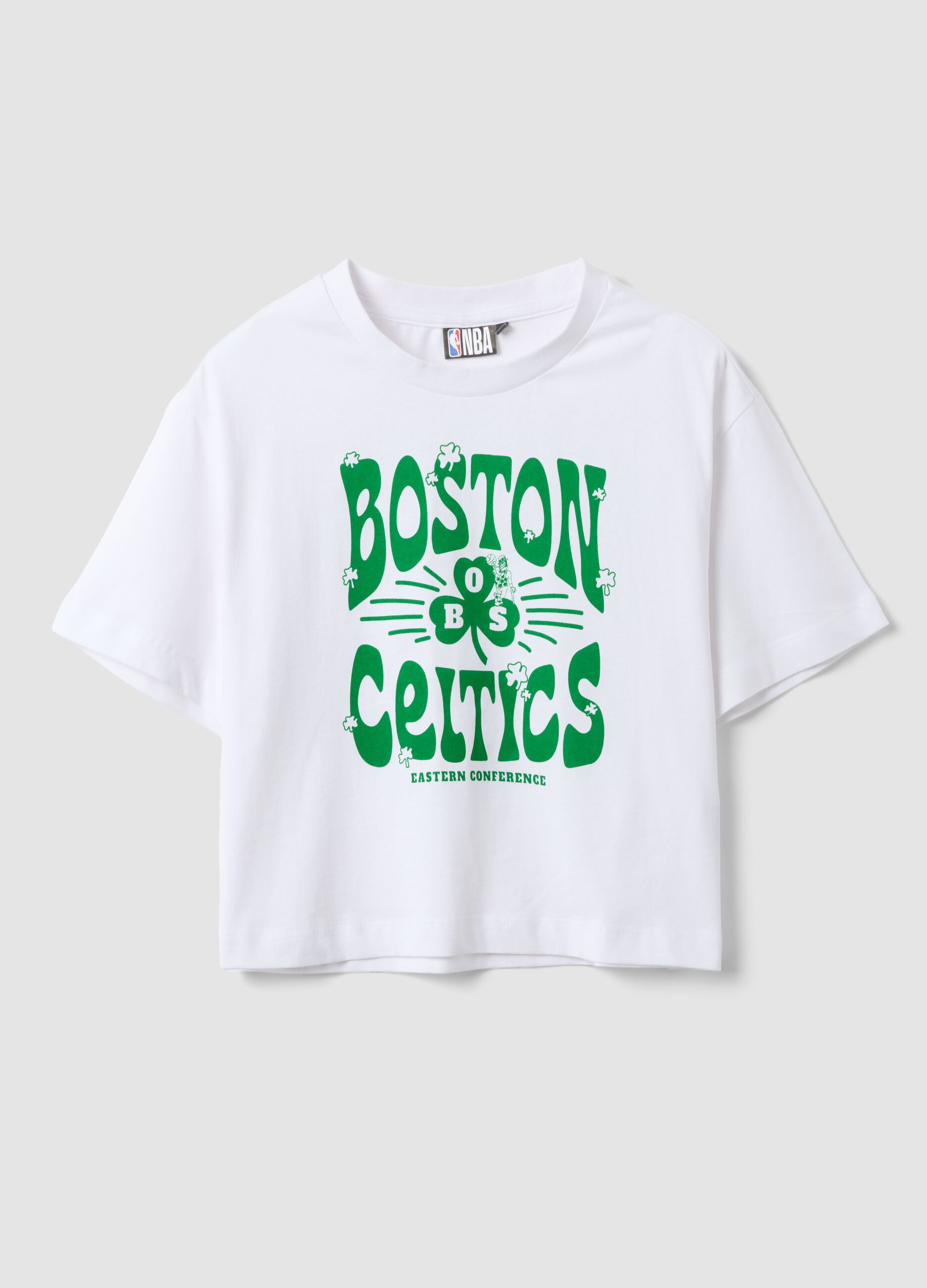 T-shirt branca em puro algod&atilde;o relaxado para menina Boston Celtics