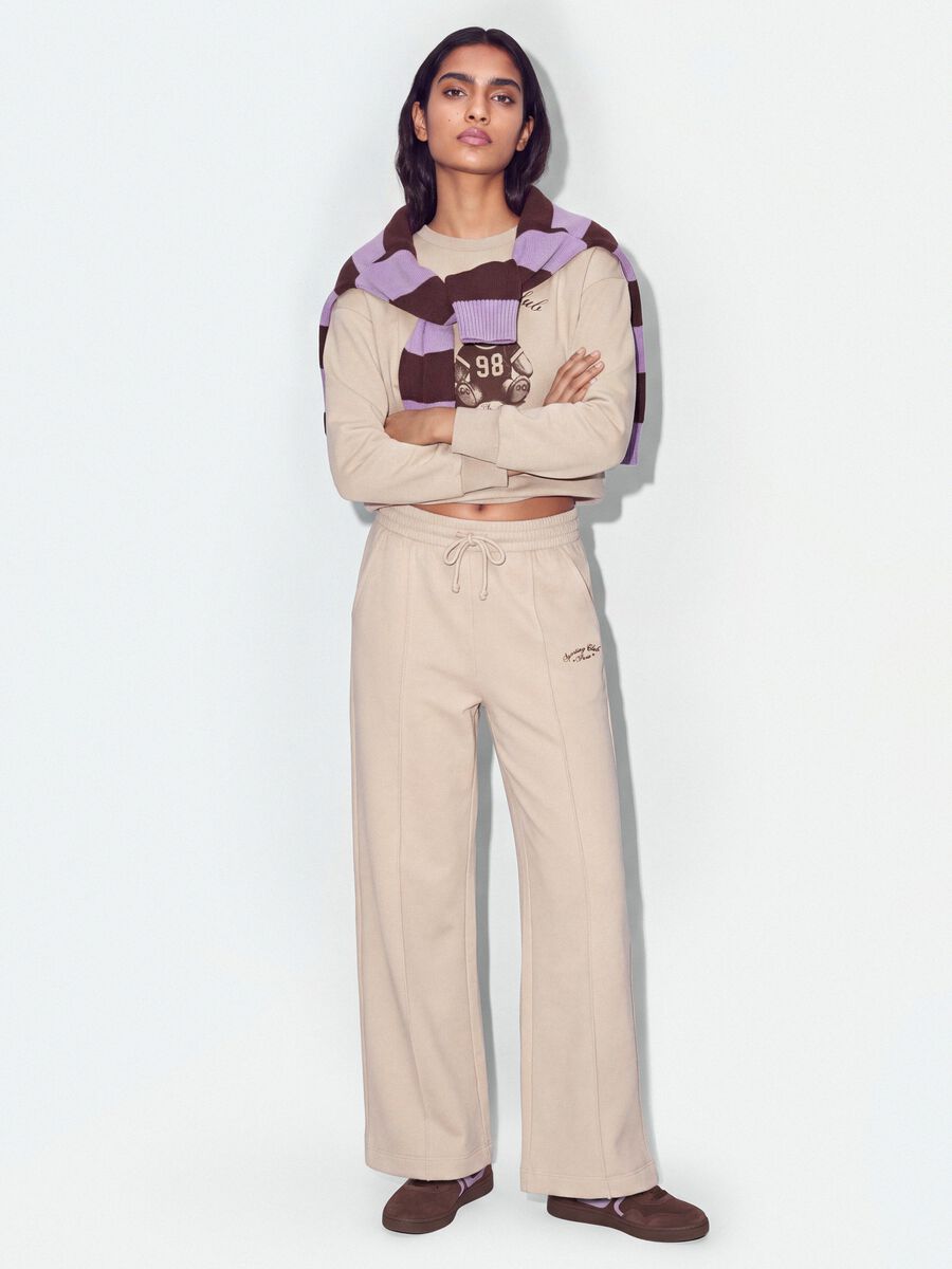 Beige cotton-blend straight-fit joggers_0