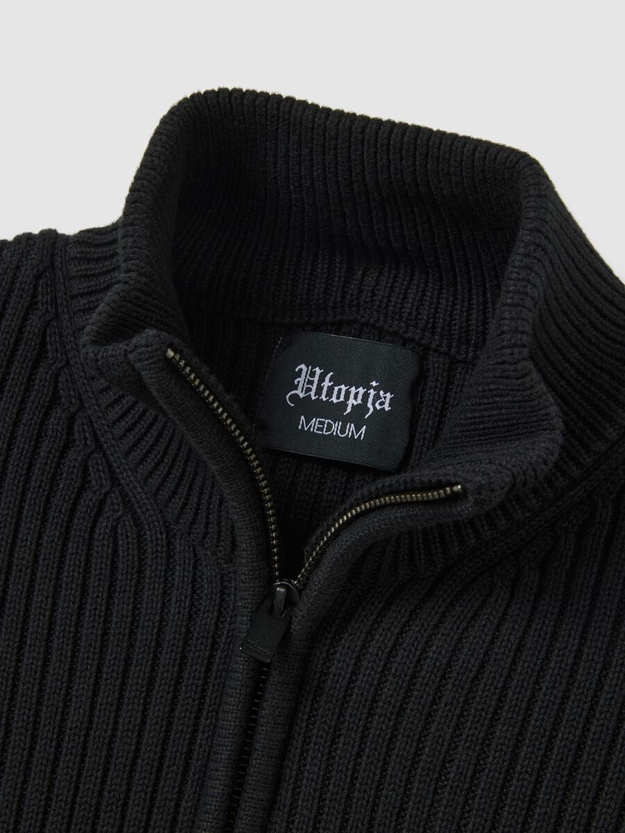 Half-Zip Ribbed Knit Black_5