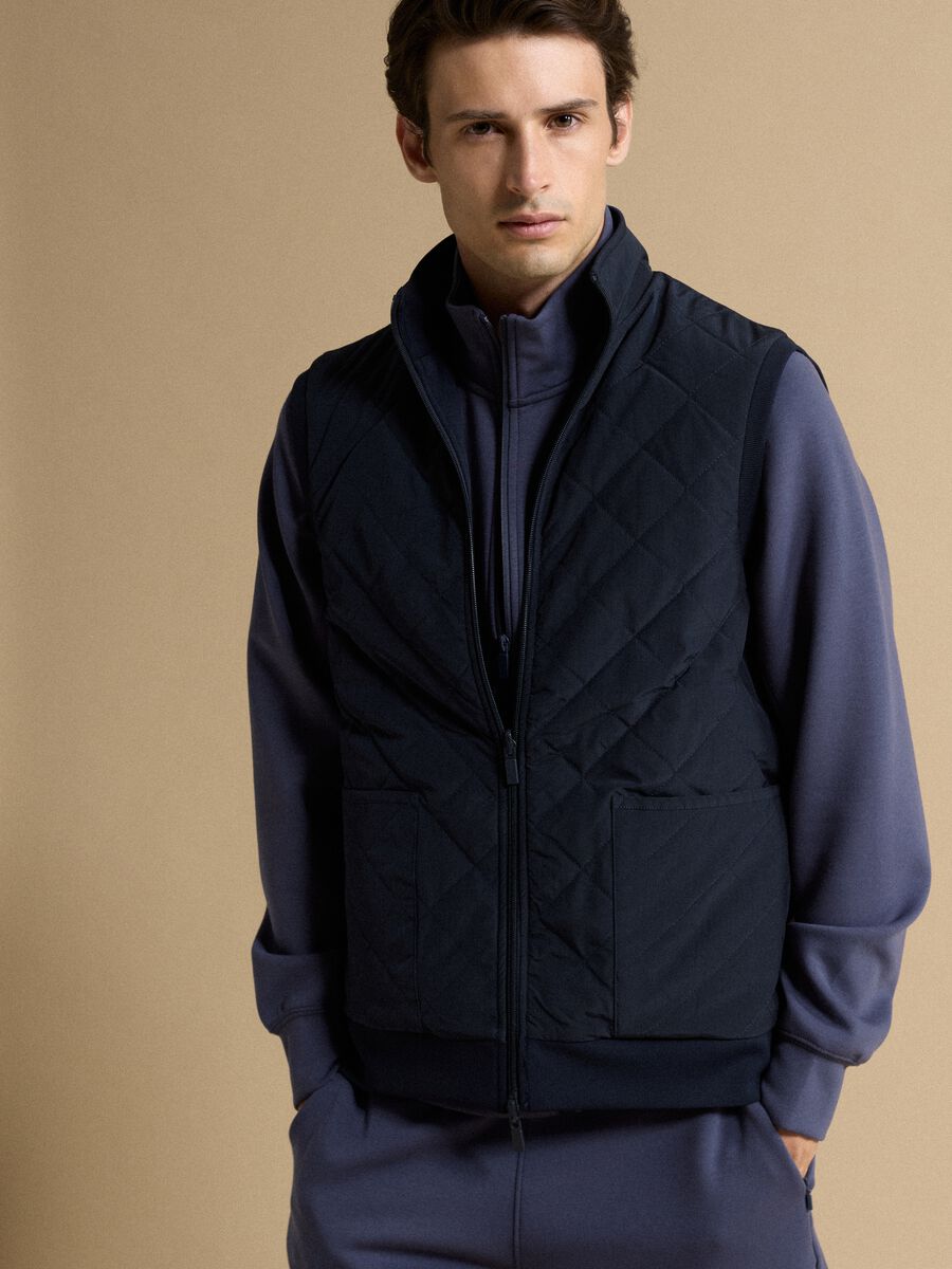 Gilet blu in cotone elasticizzato con colletto regular fit_2