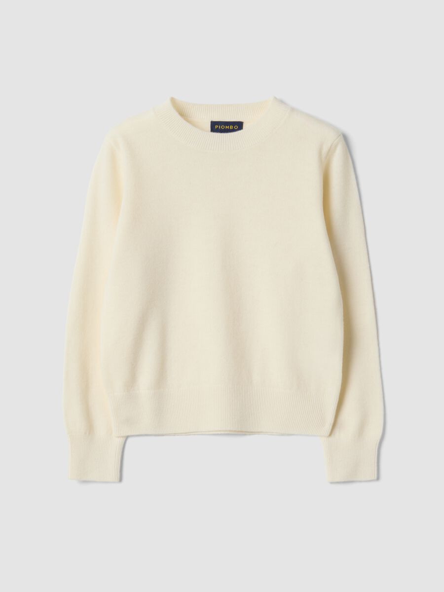Maglione bianco in pura lana a maniche lunghe regular fit_0