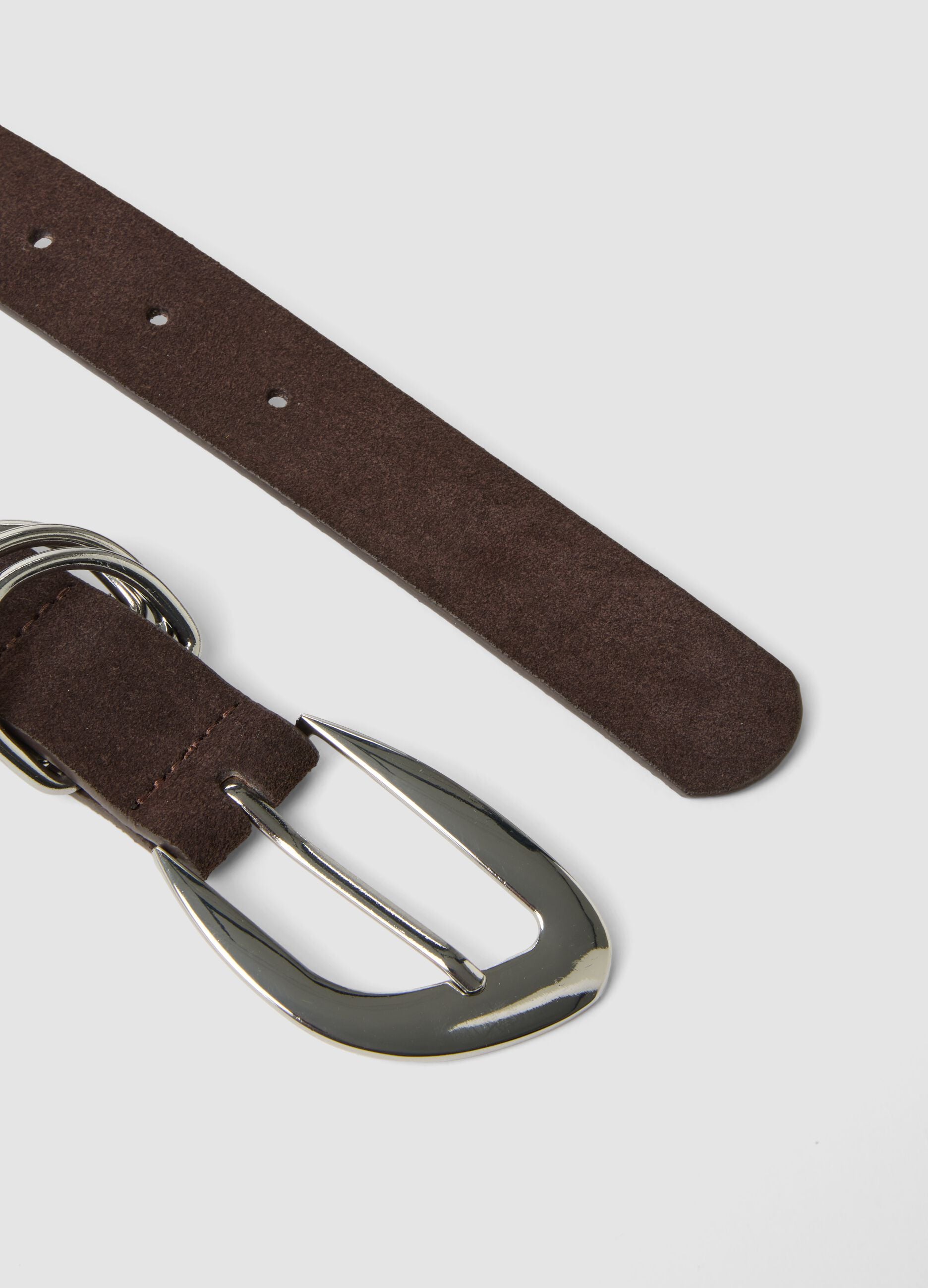 Brown genuine leather belt with metal buckle