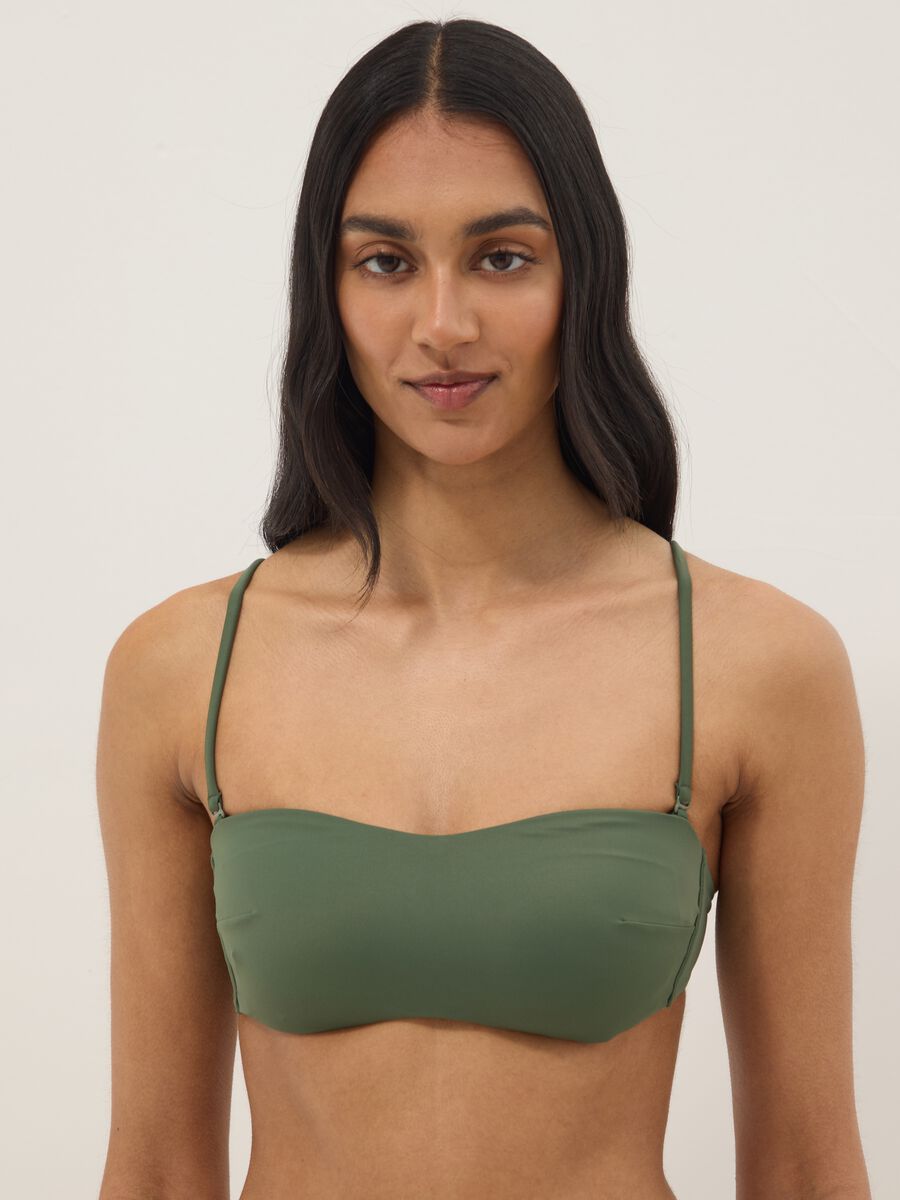 Gr&uuml;nes Bandeau-Bikini-Top aus Stretchmaterial mit Polsterung_0