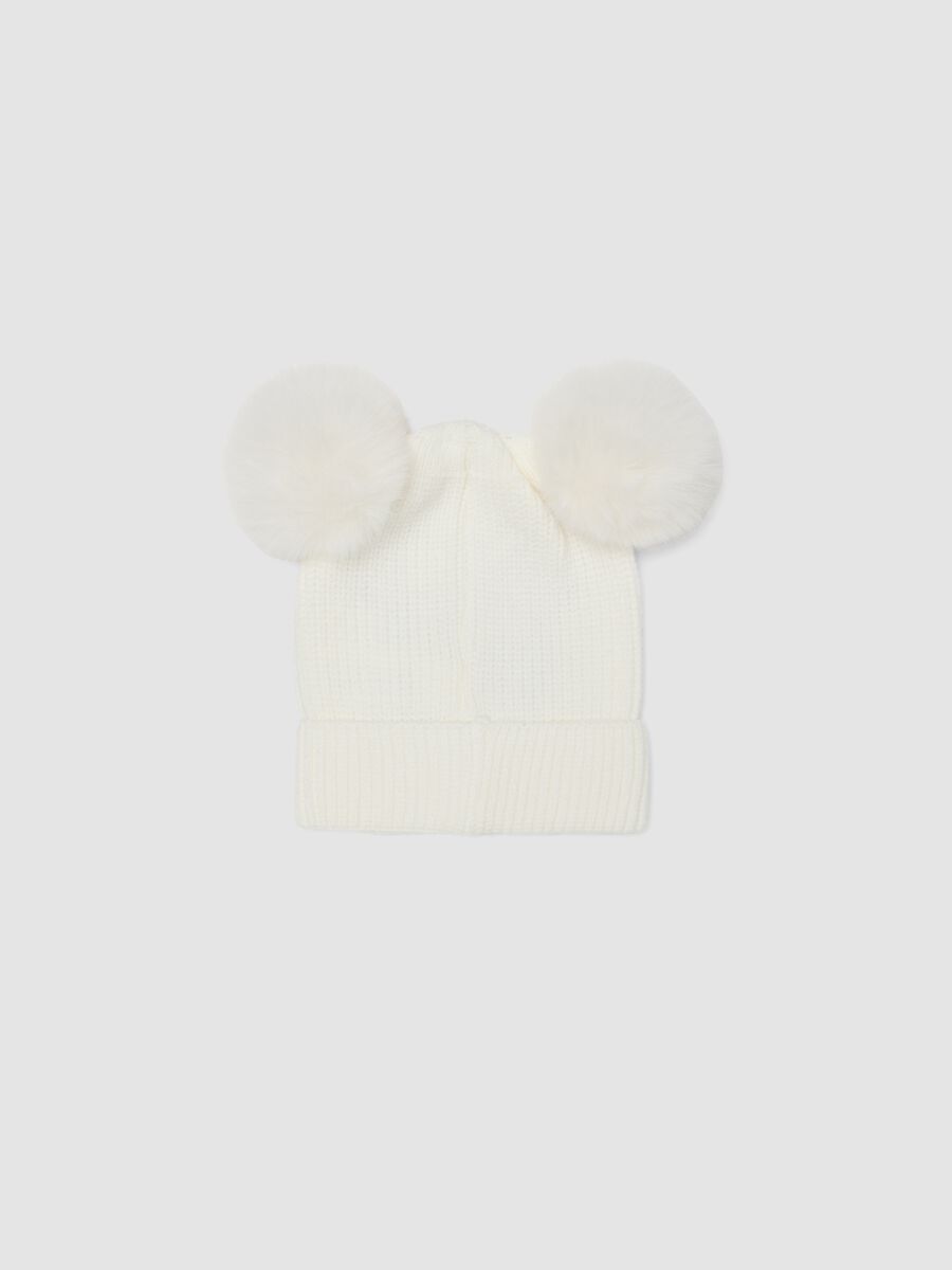 White viscose-blend hat with pom‑poms and Minnie embroidery_2