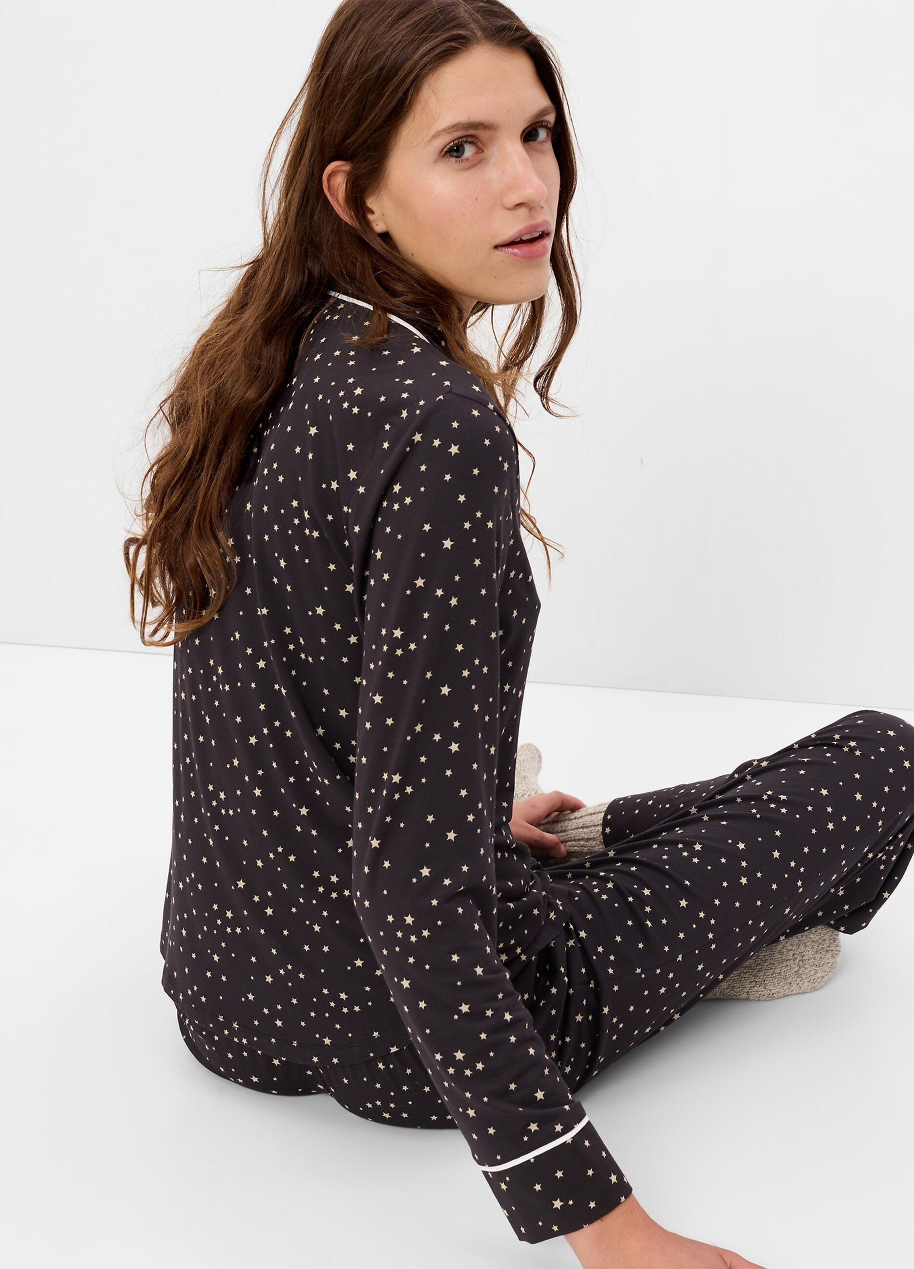 Pyjama top shirt with star print