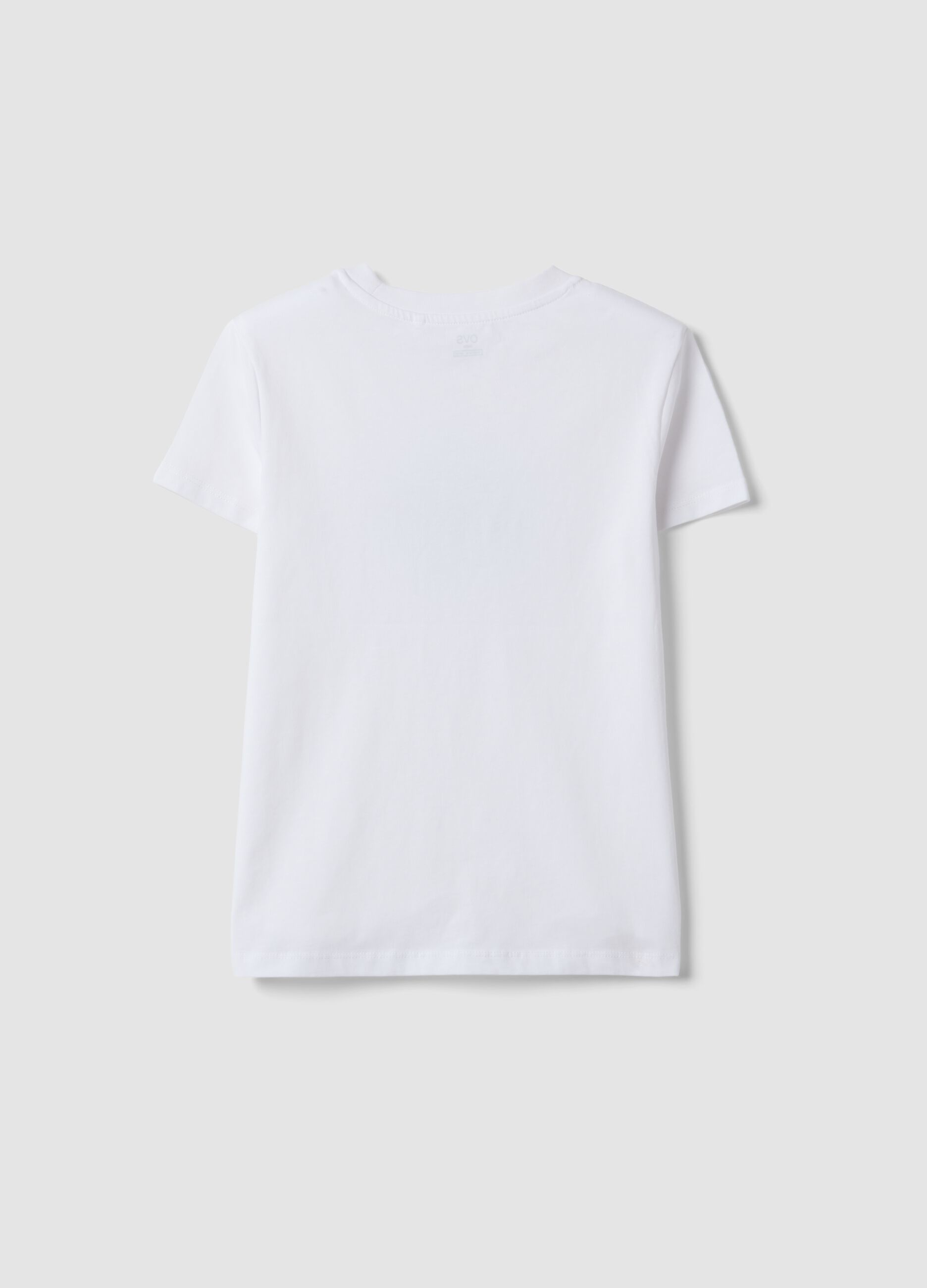 White pure cotton T-shirt with floral print