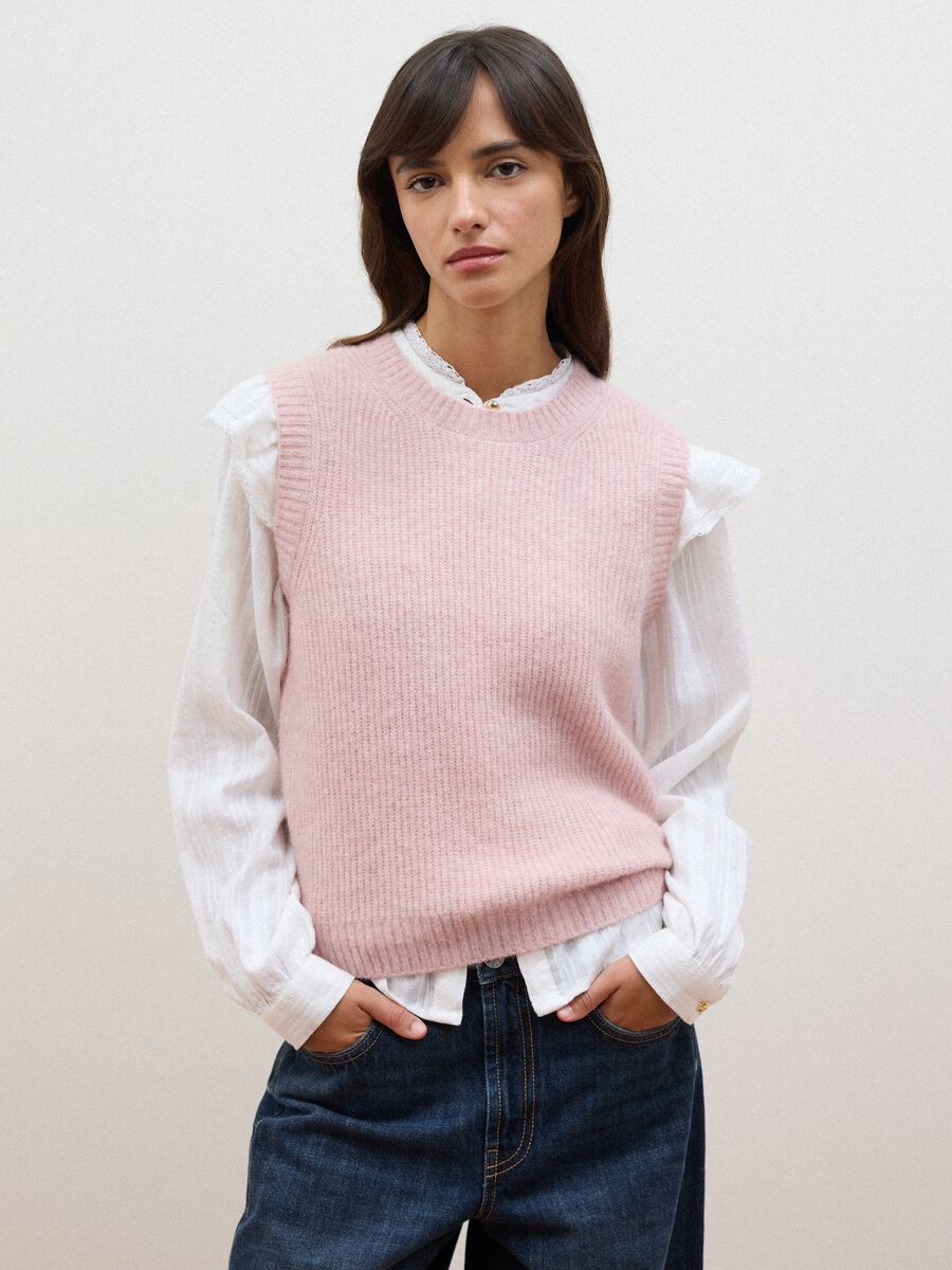 Pink crew-neck wool and alpaca stretch-knit gilet_1