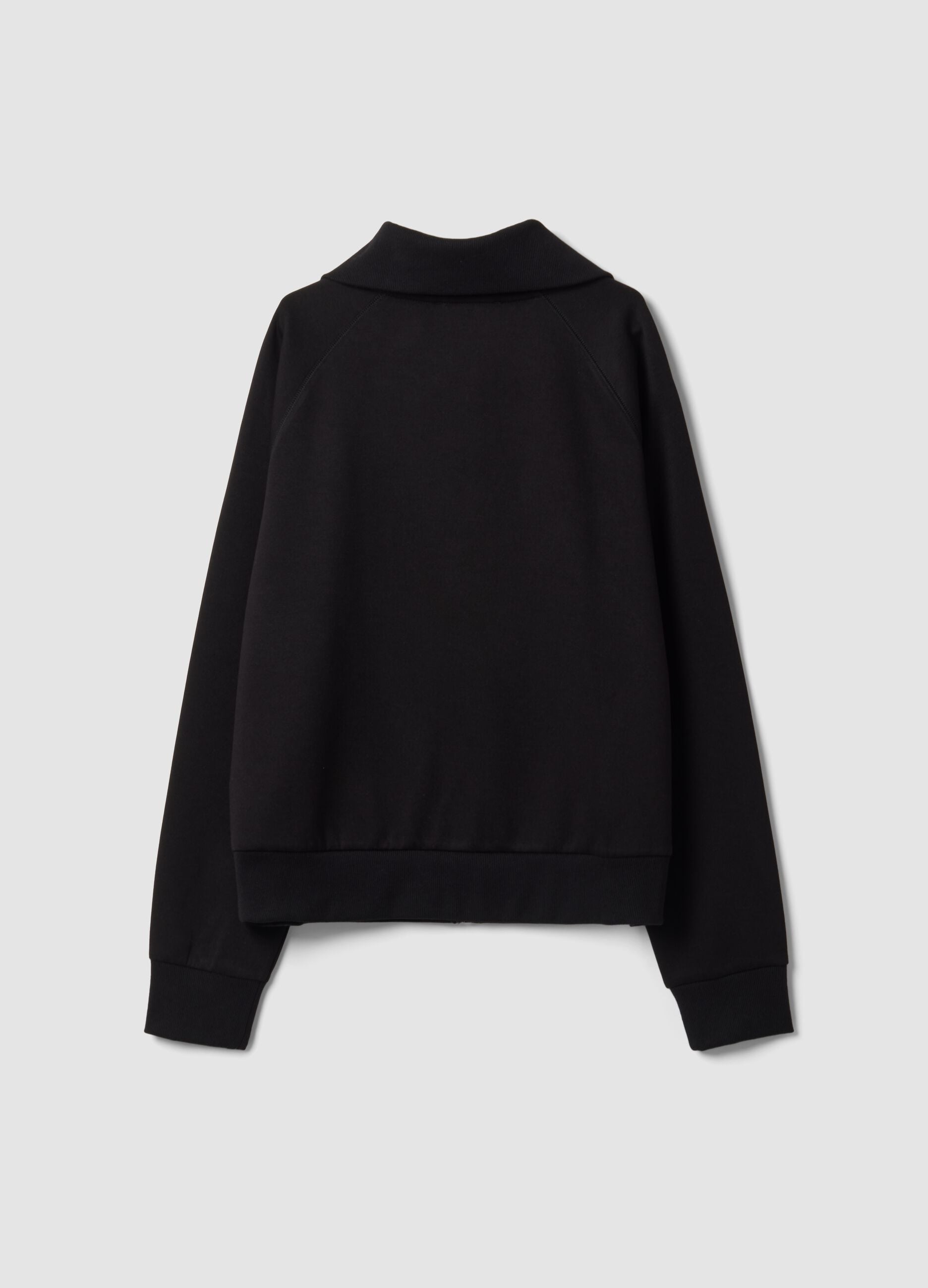 Black stretch viscose hoodie with turtleneck collar, regular fit