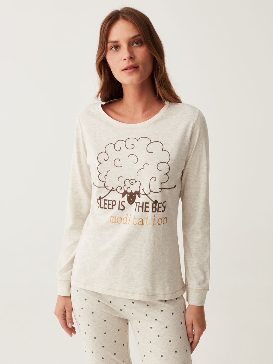 Pijama largo con estampado oveja y lunares_1