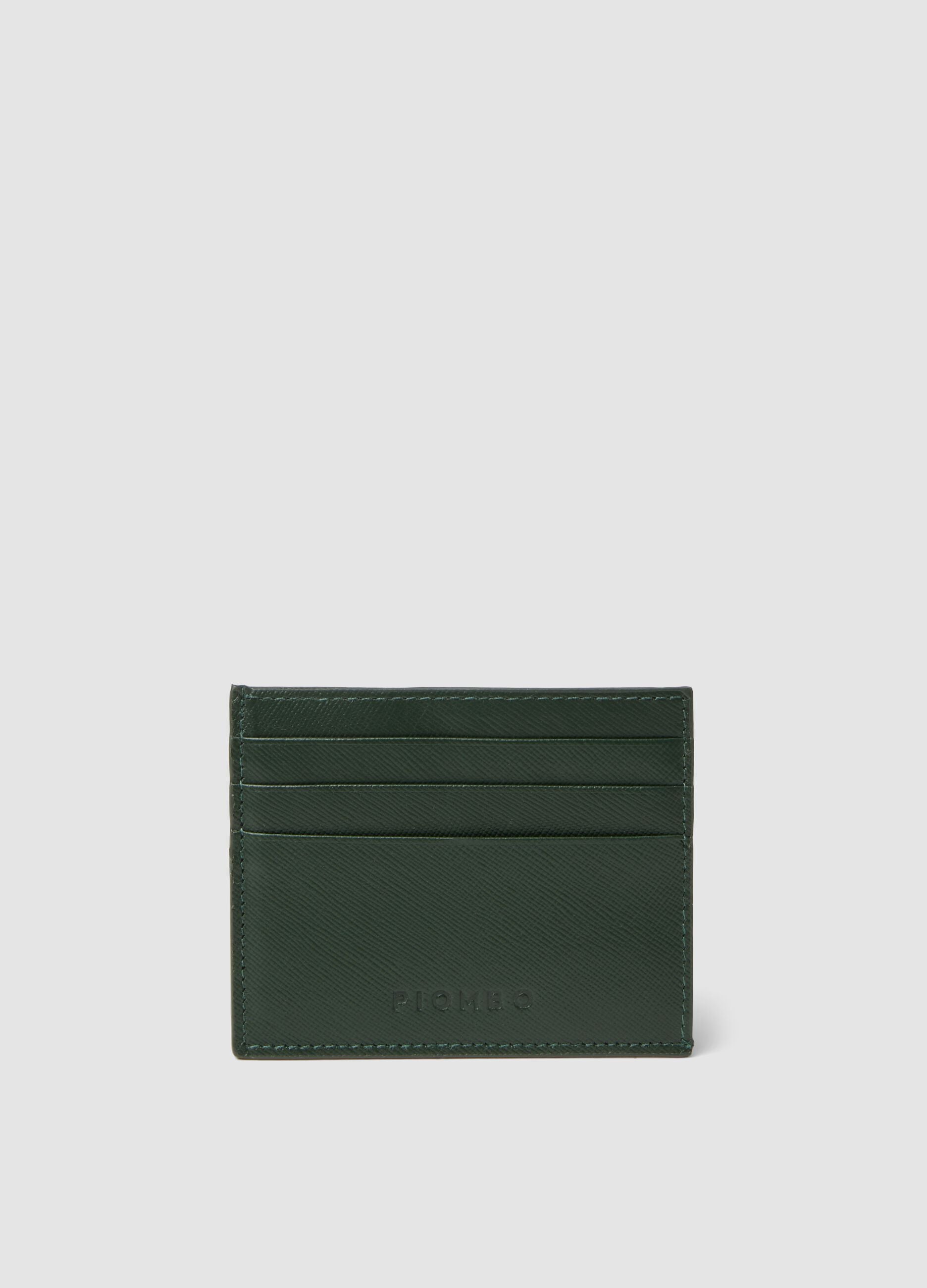 Green genuine leather card holder