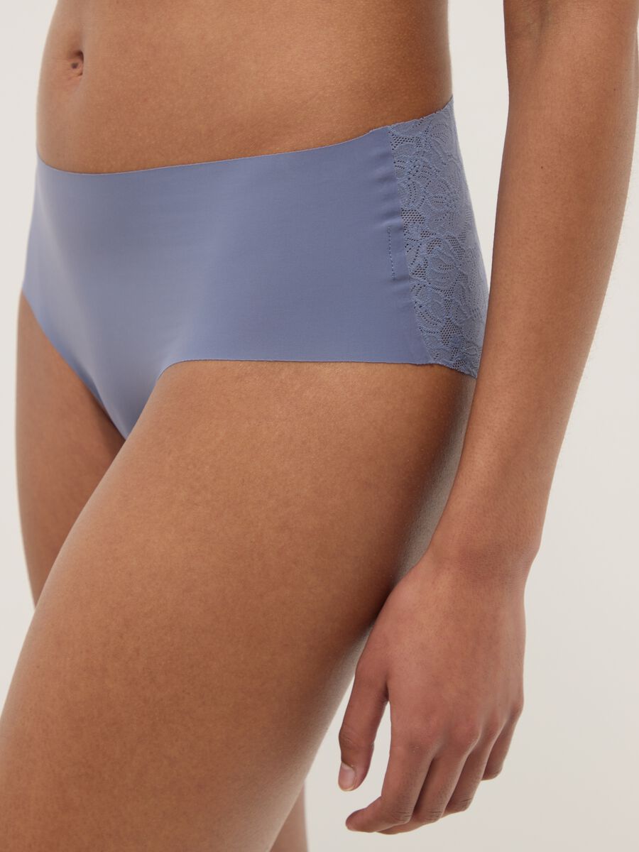 Blue regular fit briefs with lace back_3