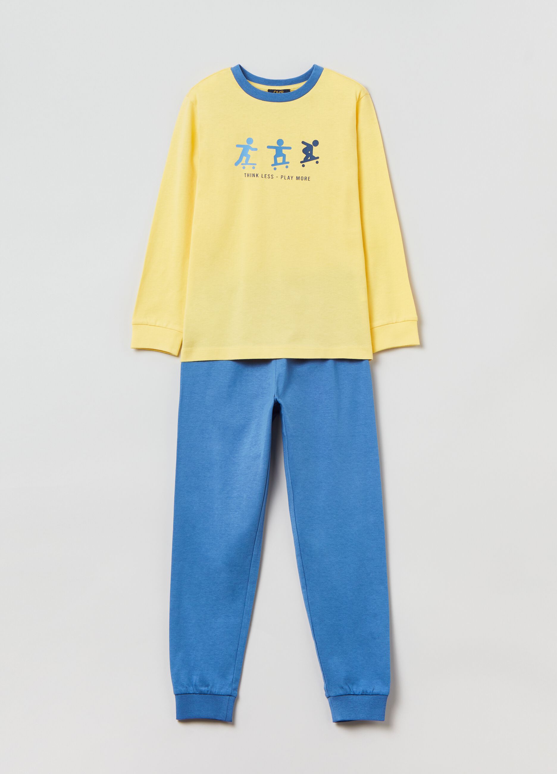 Long cotton pyjamas with skater print