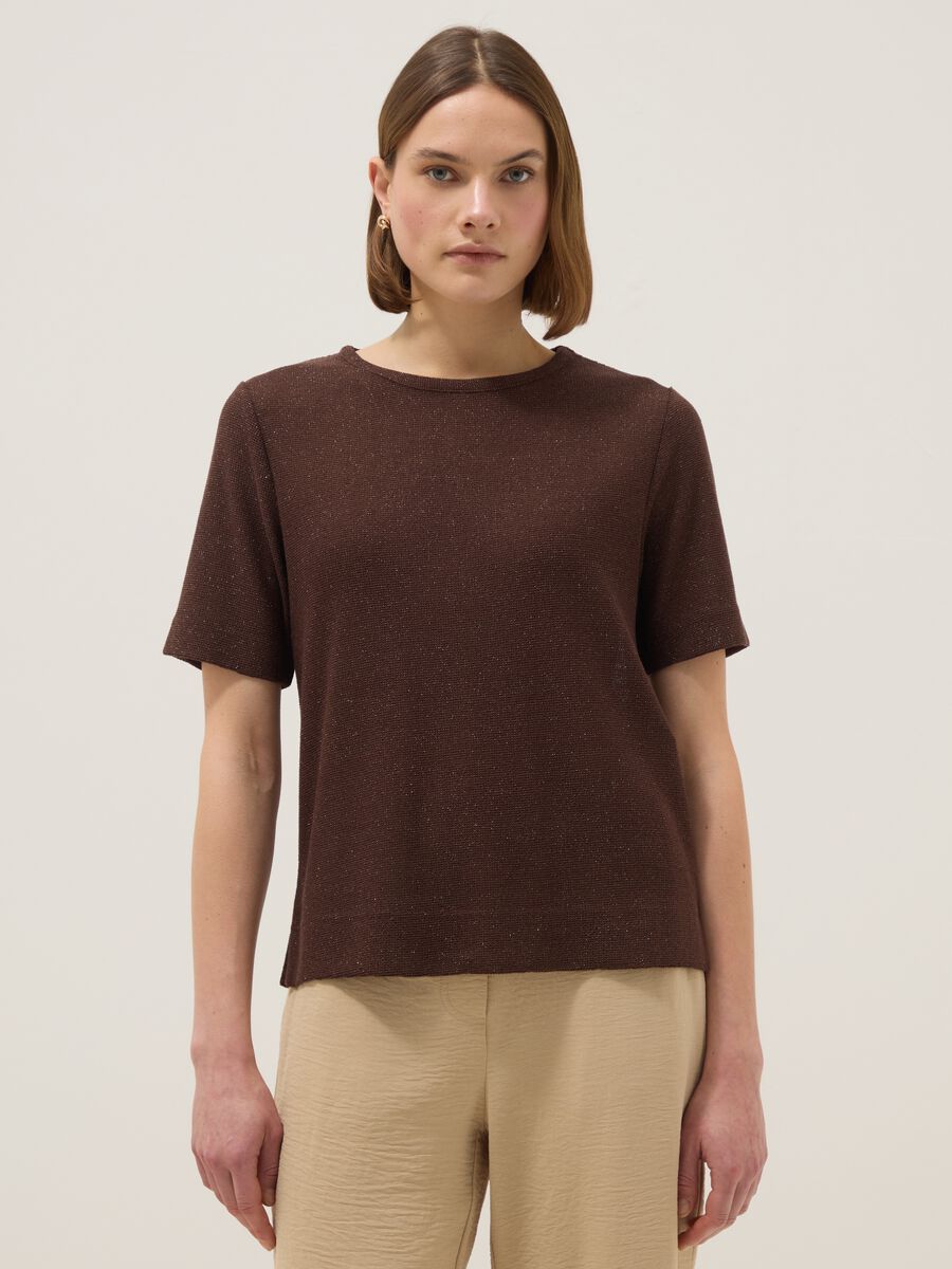 Brown short-sleeve viscose-blend T-shirt, regular fit_1