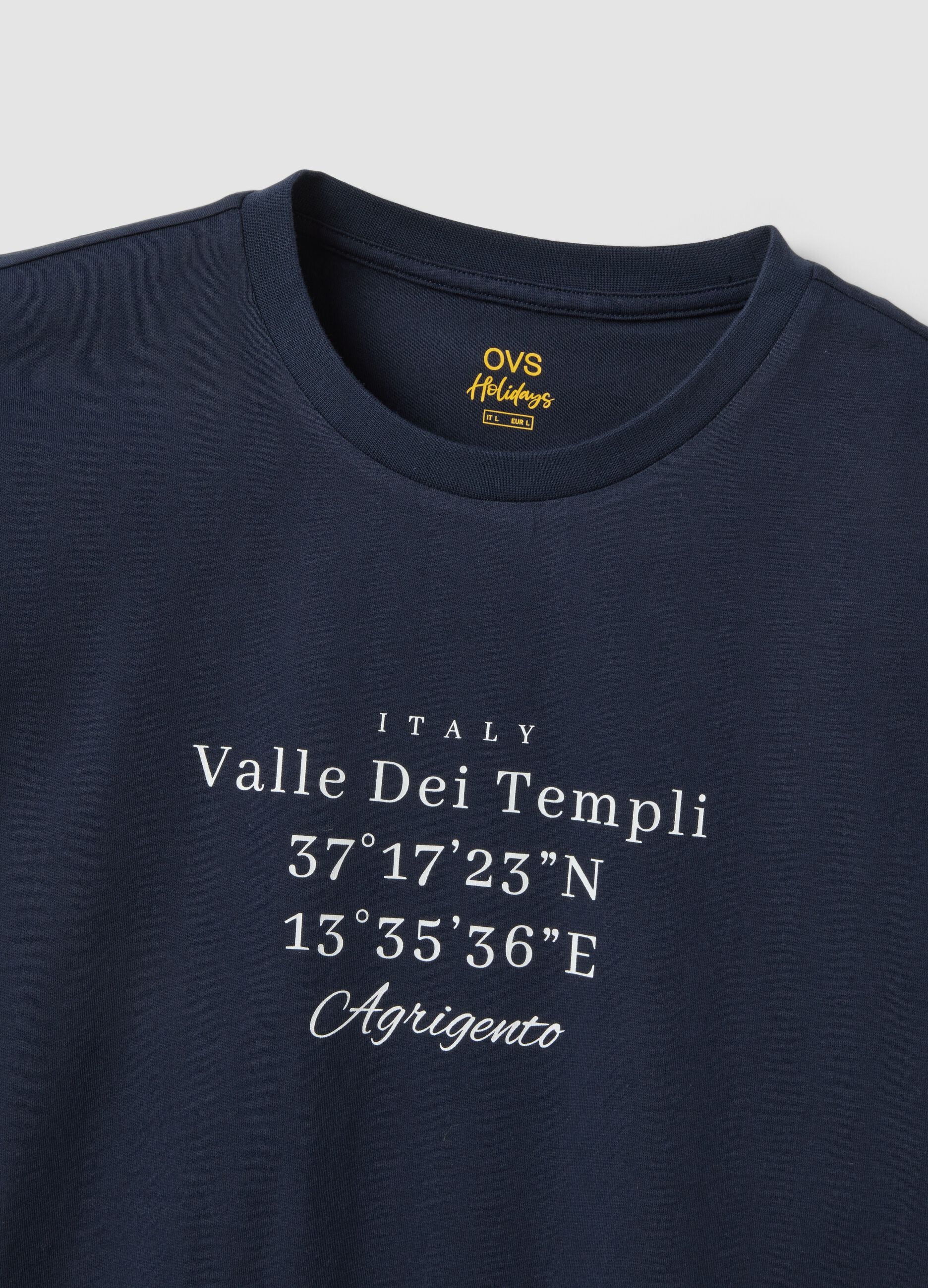 Blaues Kurzarm-T-Shirt aus reiner Baumwolle, Regular Fit