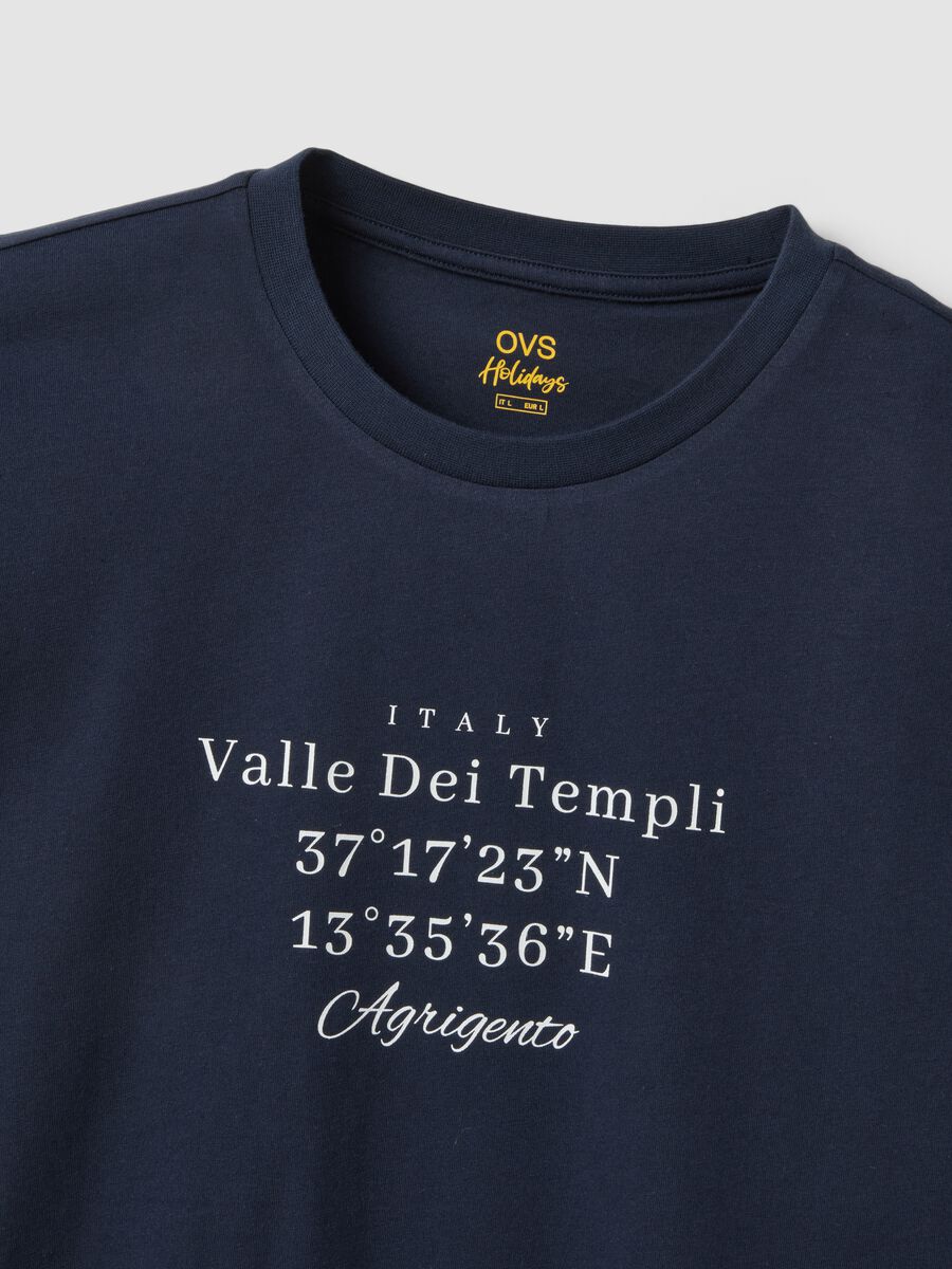 Blaues Kurzarm-T-Shirt aus reiner Baumwolle, Regular Fit_5