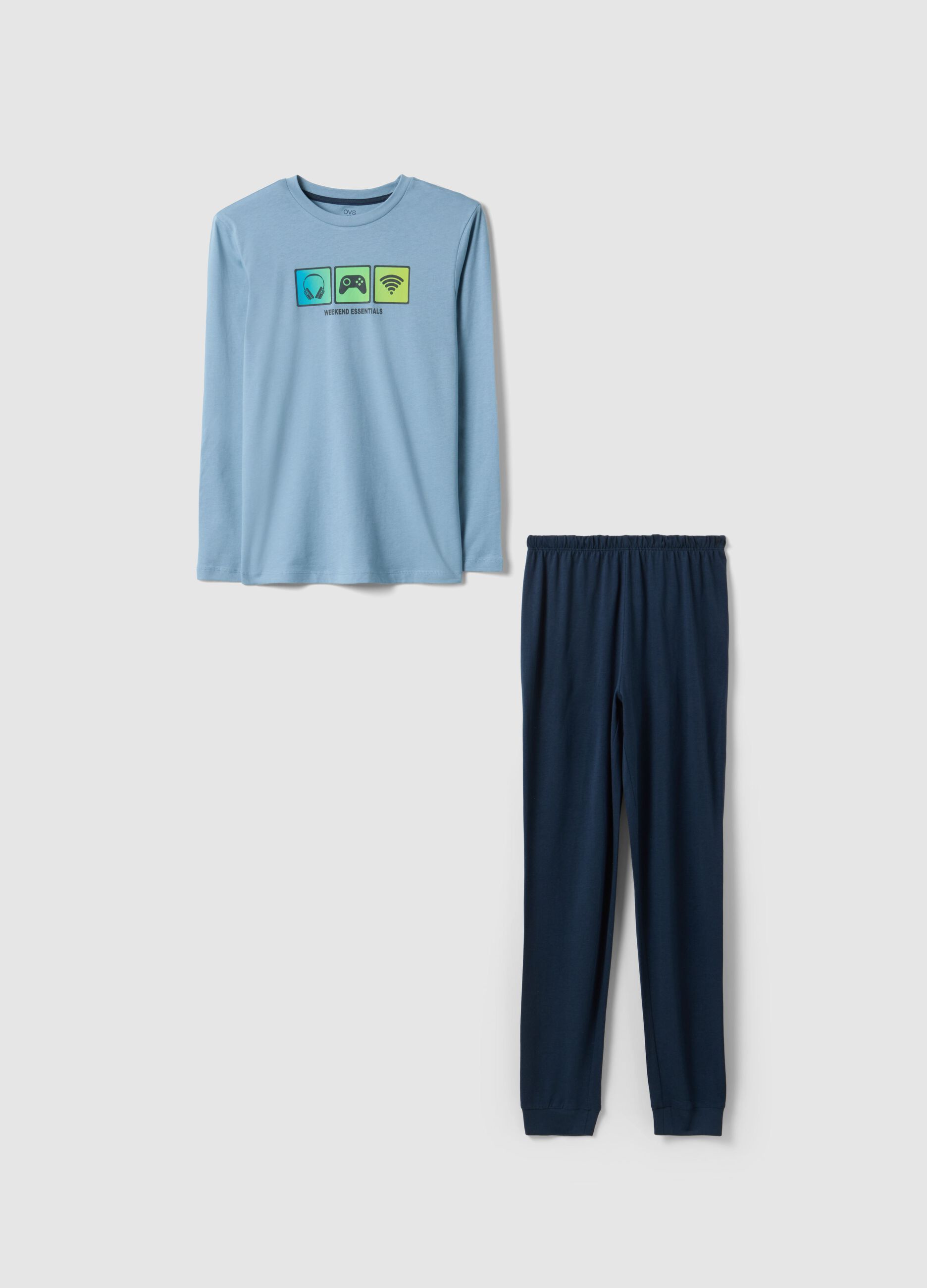 Pijamas de menino em algod&atilde;o puro multicolor regular fit com estampado