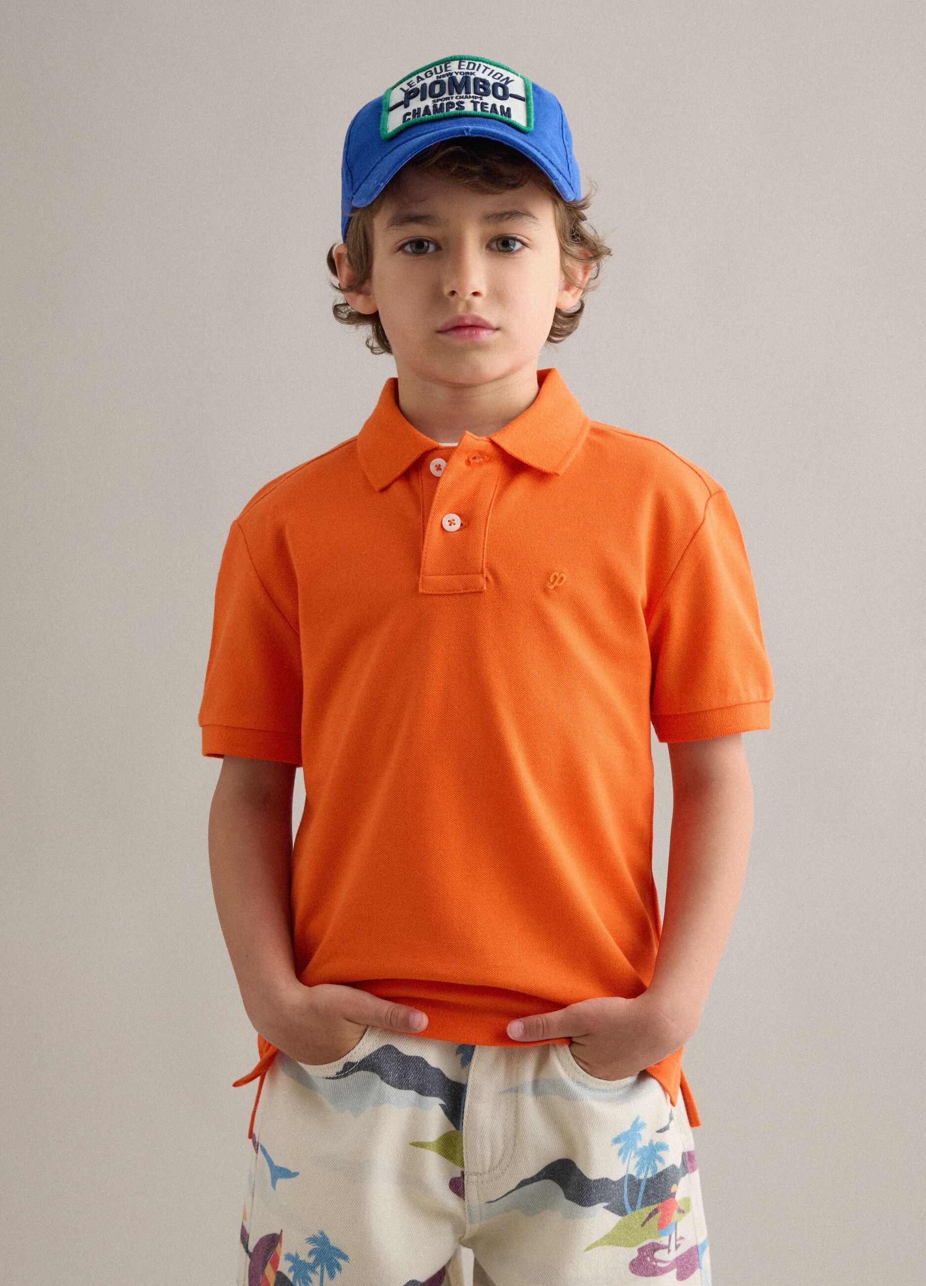 Children's blue pure cotton baseball cap with patch