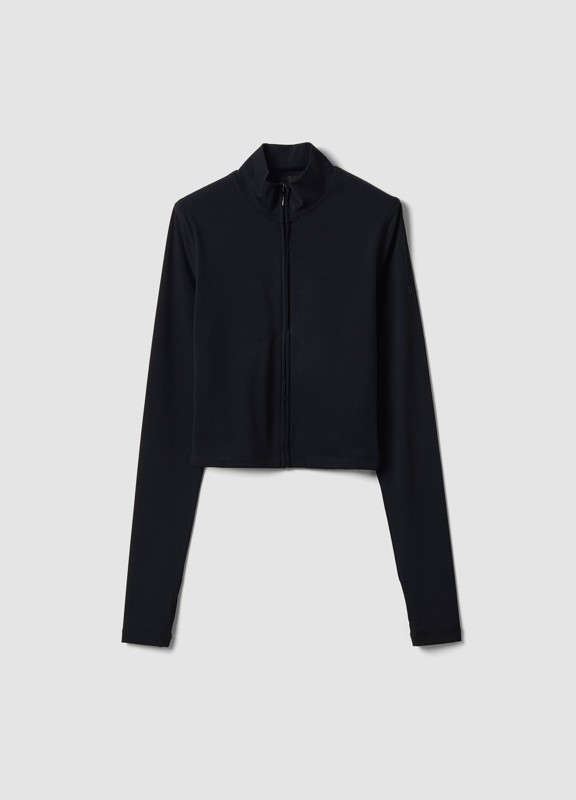 Schwarzer Full-Zip in k&ouml;rpernaher Passform