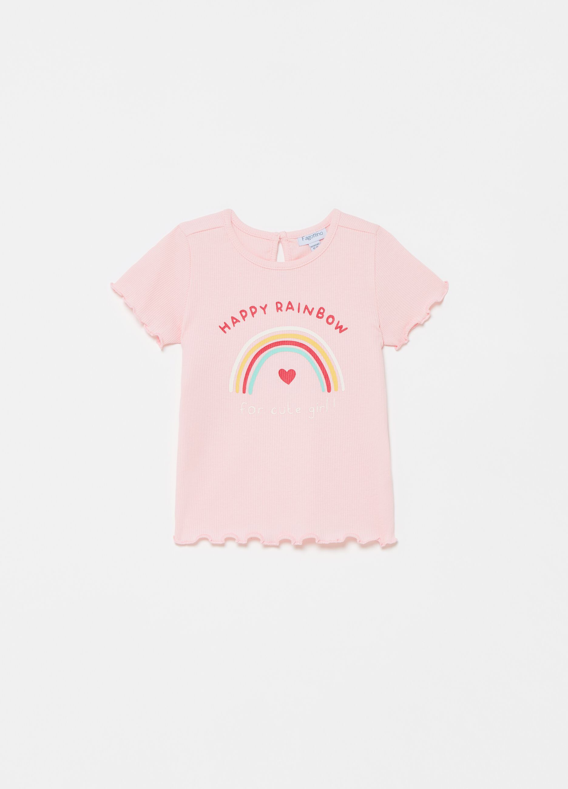 Camiseta en canalé con estampado arco iris