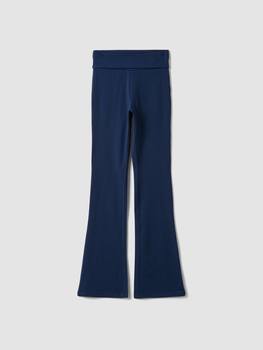 Blue flared leggings in stretch organic cotton for girls_3