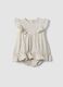 Yellow pure cotton baby girl romper with ruffles and floral print_0