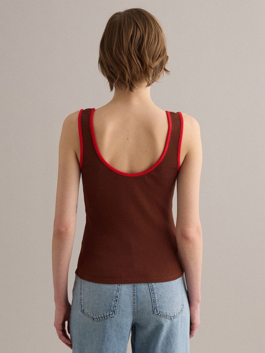 Brown pure cotton ribbed tank top_3