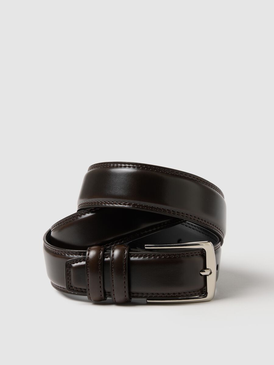 Brown genuine leather belt with sturdy buckle_2