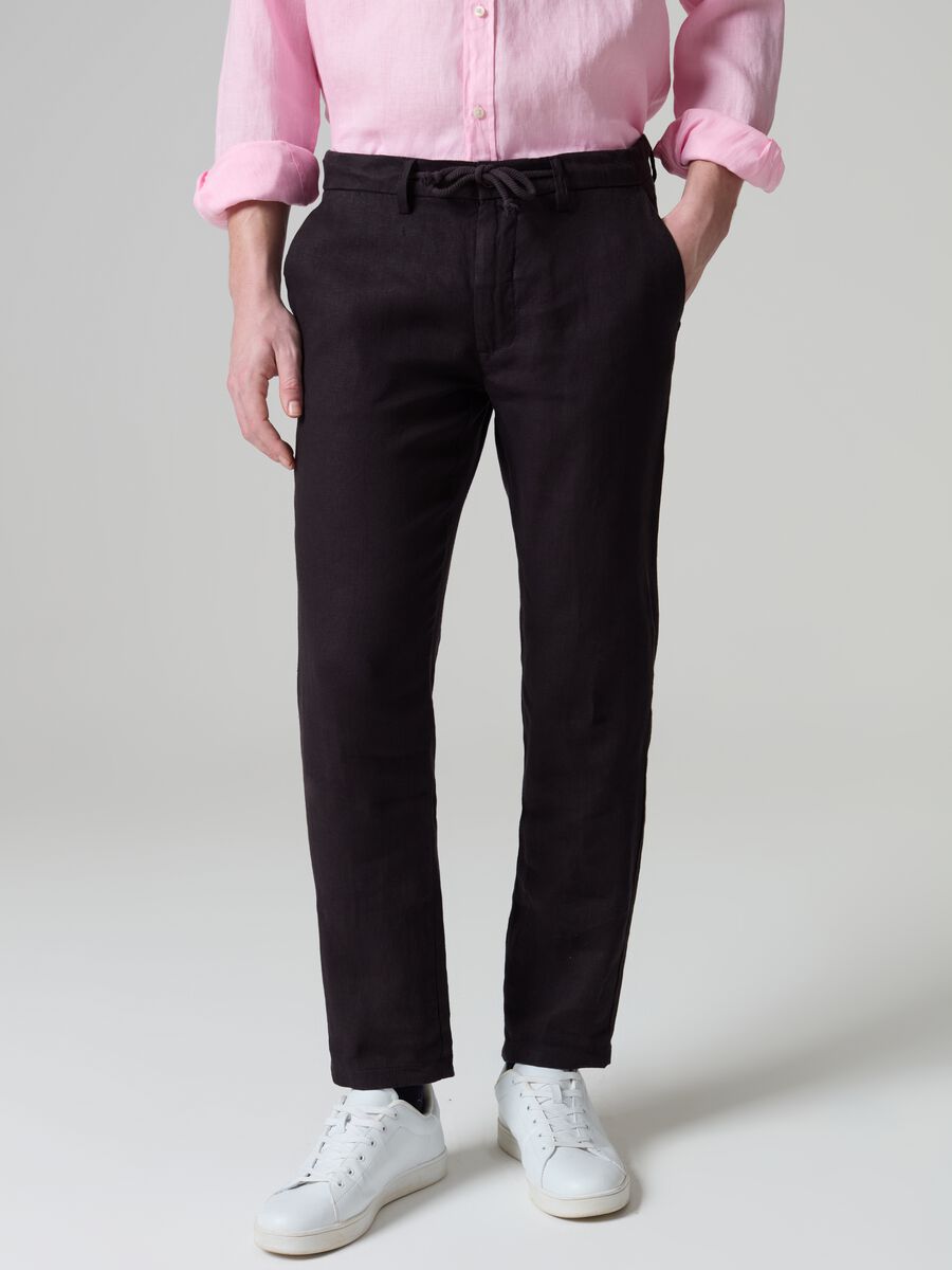 Chino trousers in linen with drawstring_1