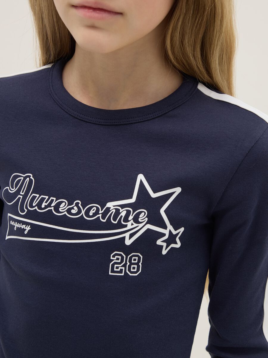 Slim fit blue stretch cotton T-shirt with stars for girls_2