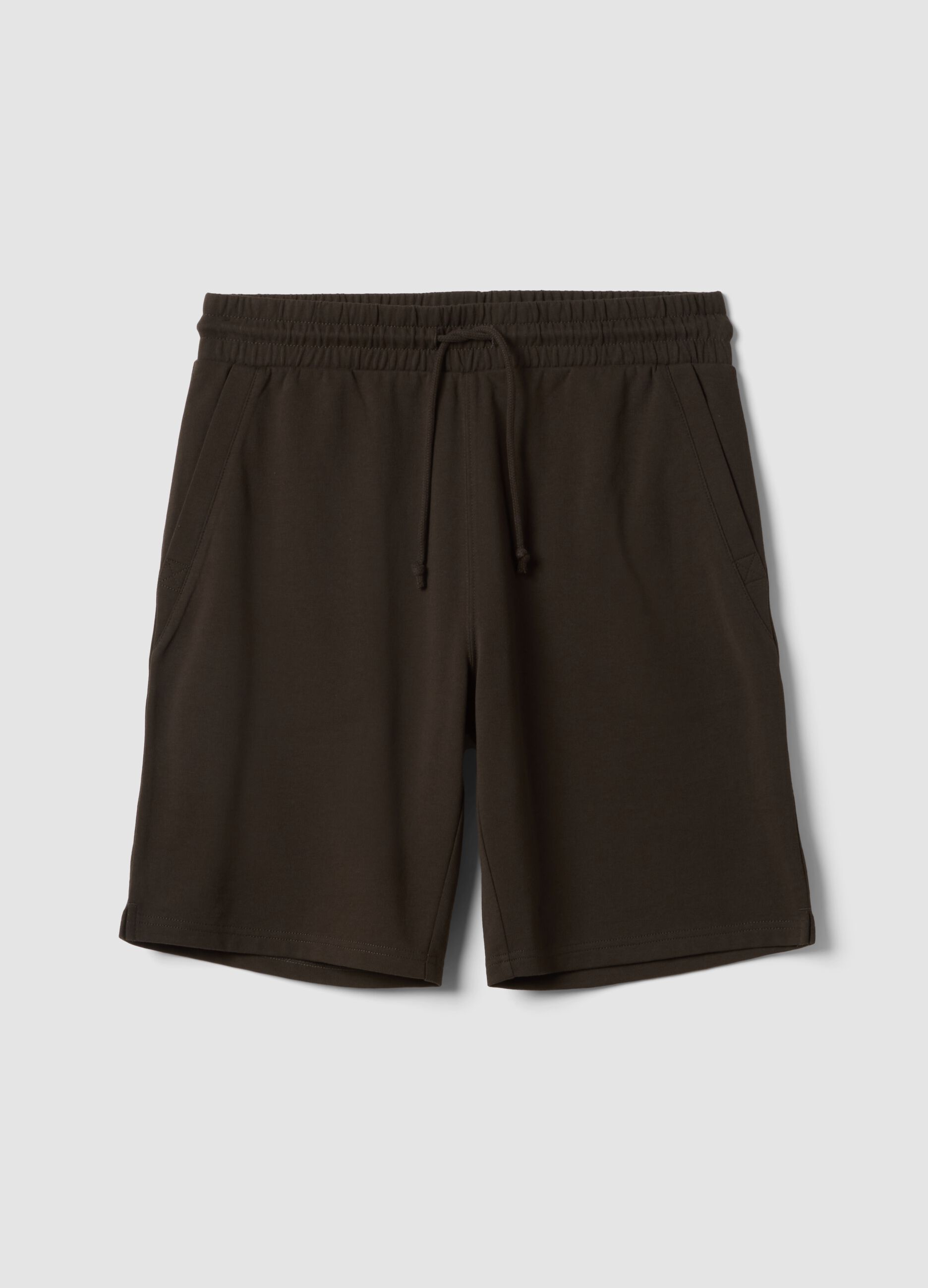 Brown cotton blend regular fit shorts