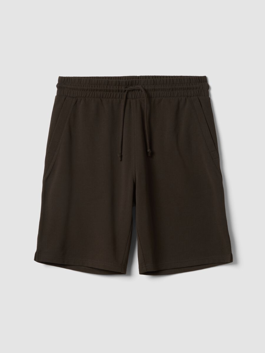 Brown cotton blend regular fit shorts_0