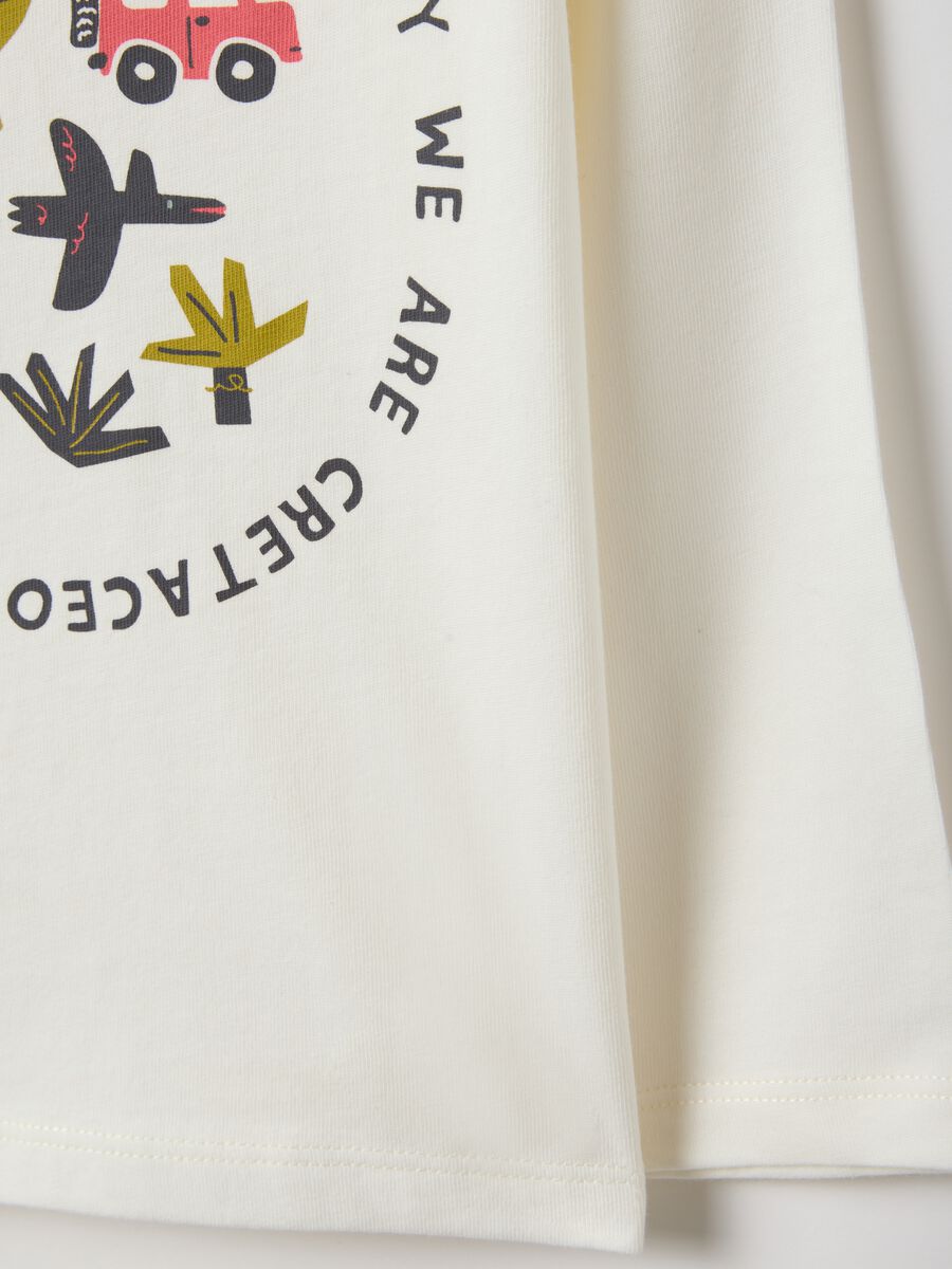 White pure cotton T-shirt regular fit with prints for boy_3