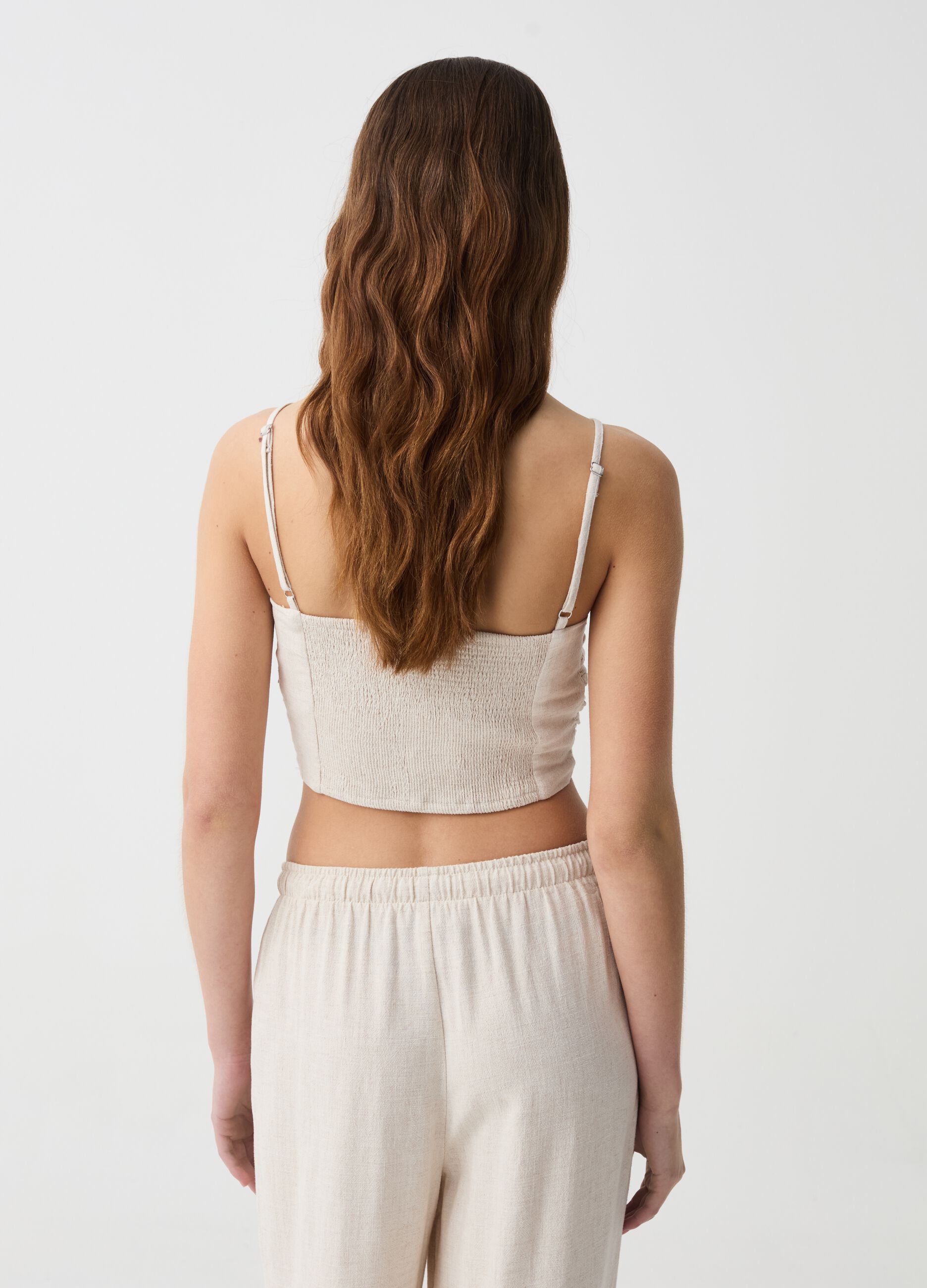 Viscose and linen crop top with gathering