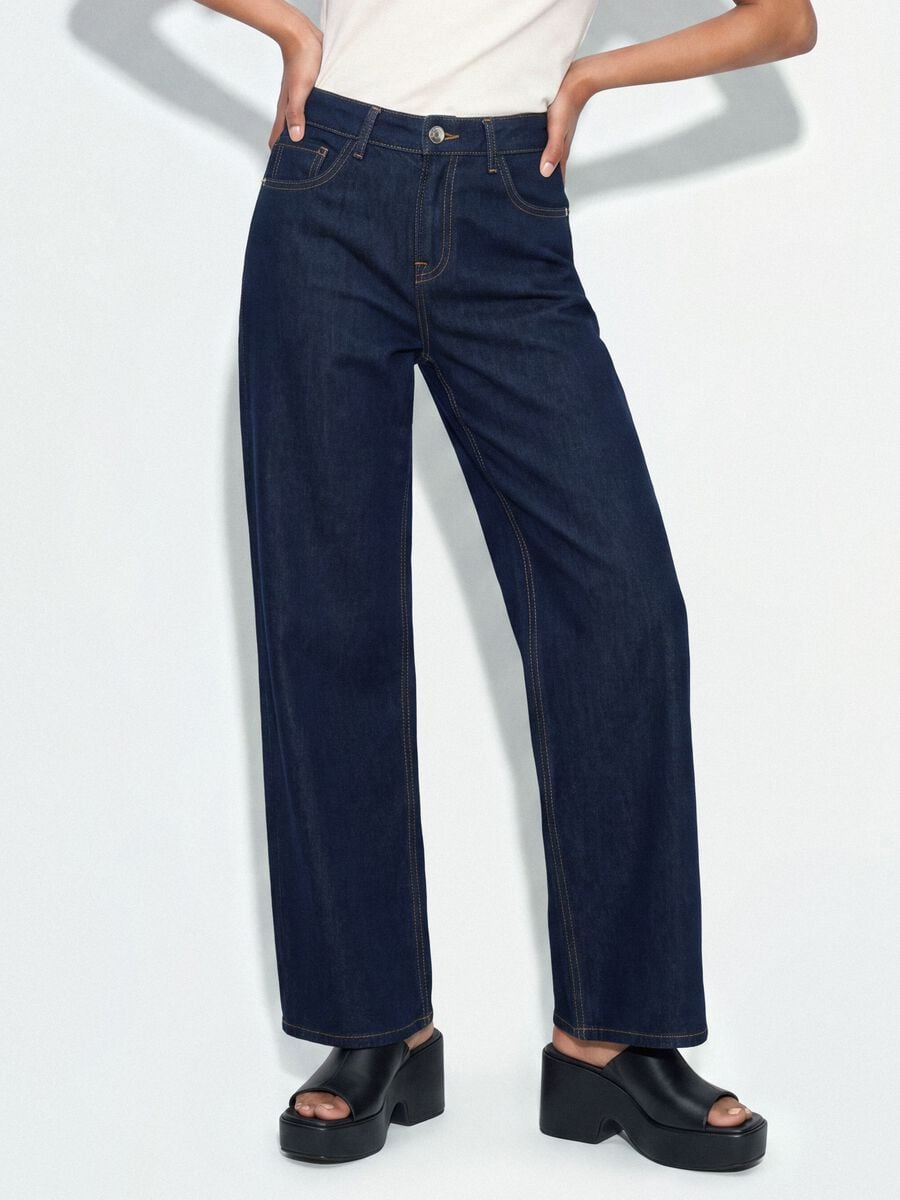 Blue denim wide-leg jeans in pure cotton_1
