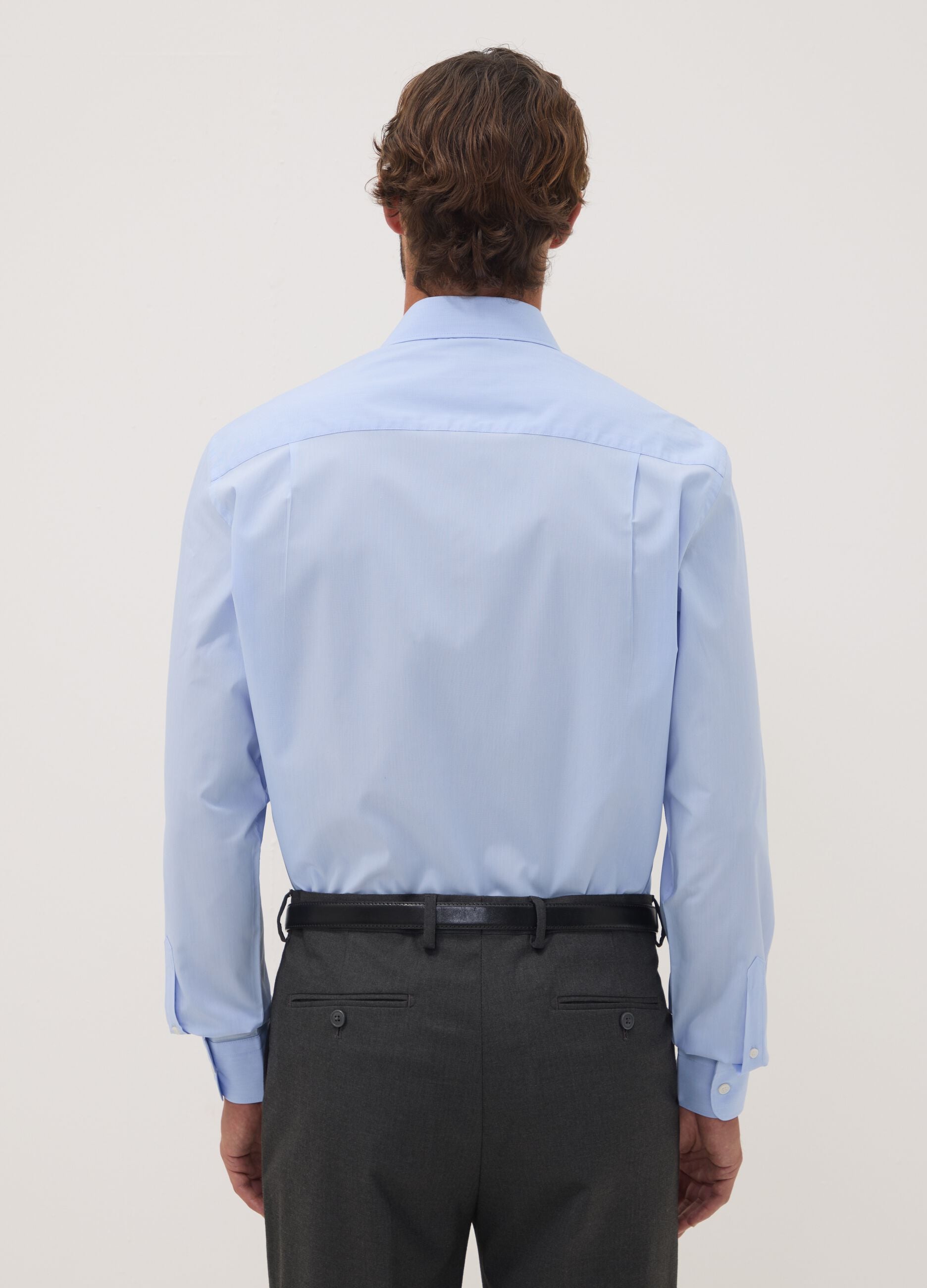 Light blue lyocell-blend shirt with French collar, easy-iron regular fit