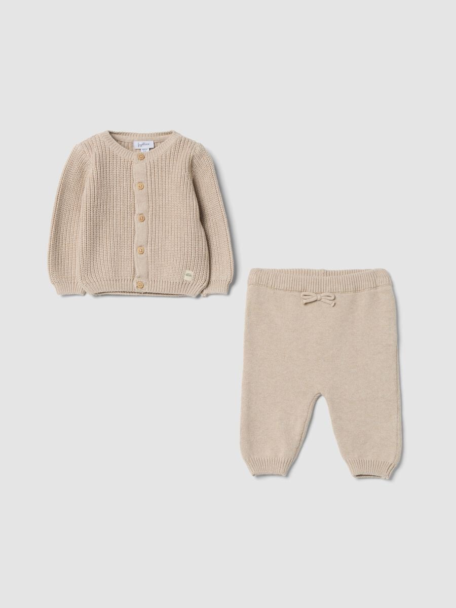 Completo beige in puro cotone organico a maglia_0