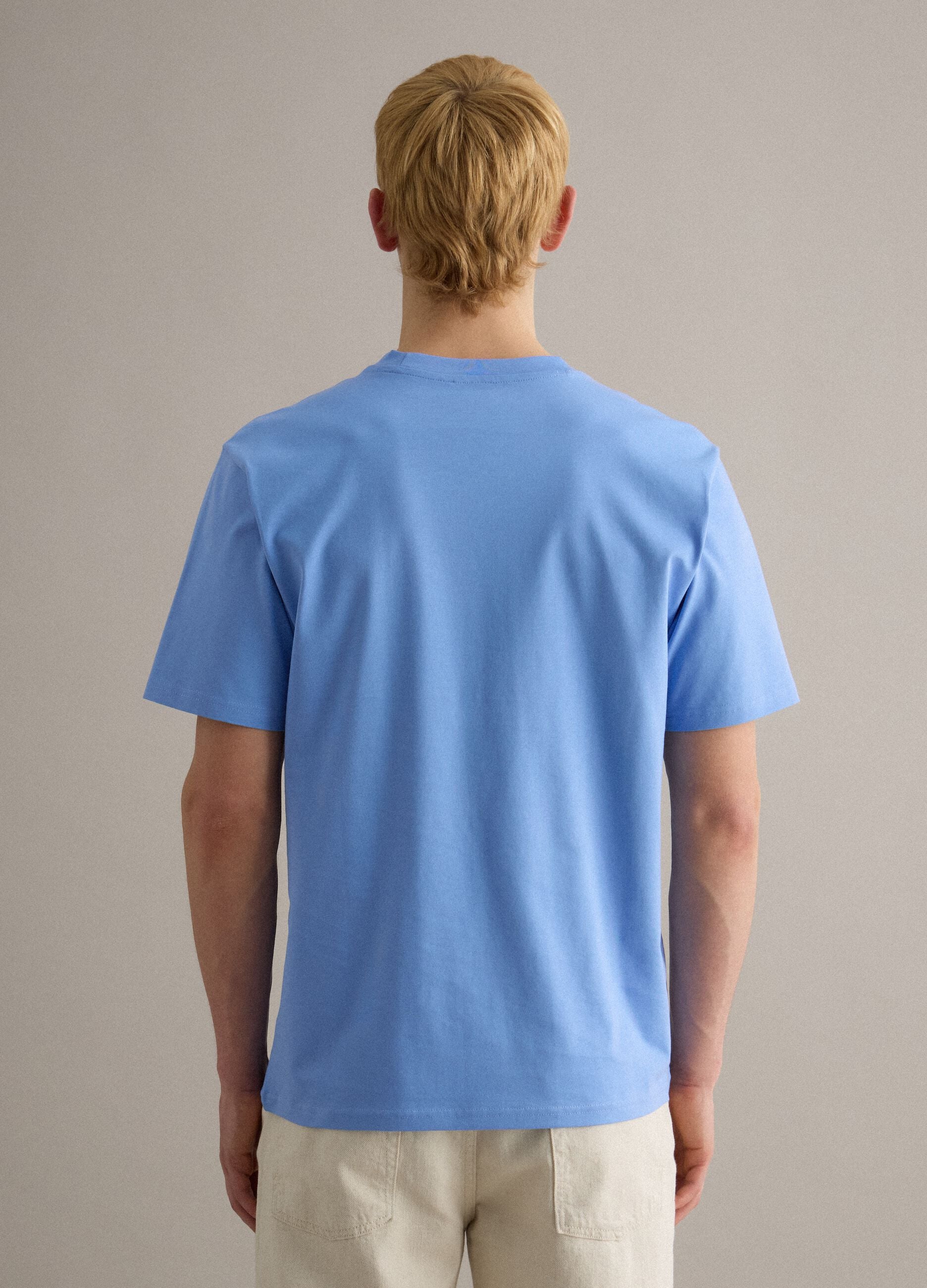 Light Blue Crew Neck Pure Cotton T-shirt Relaxed Fit