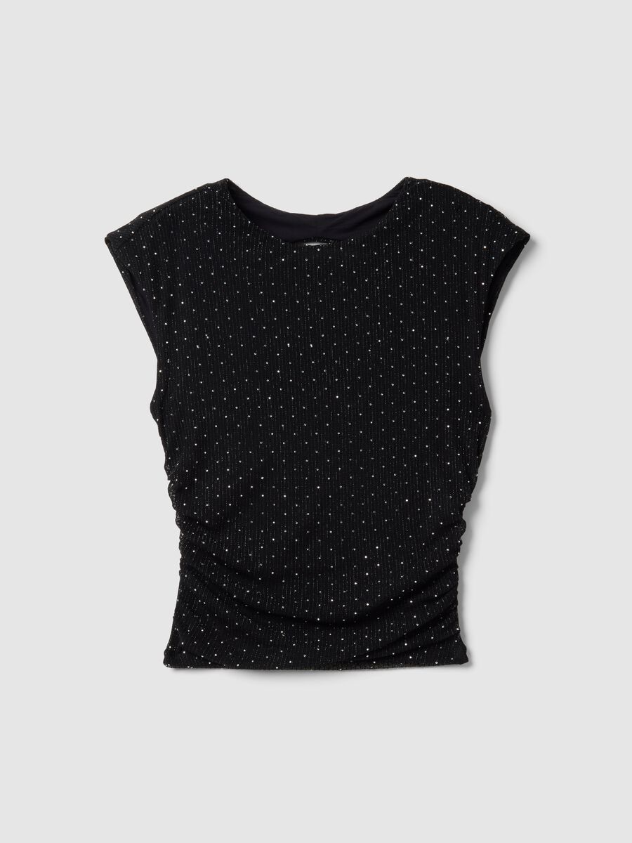 Black sleeveless top regular fit with back open and rhinestones_4