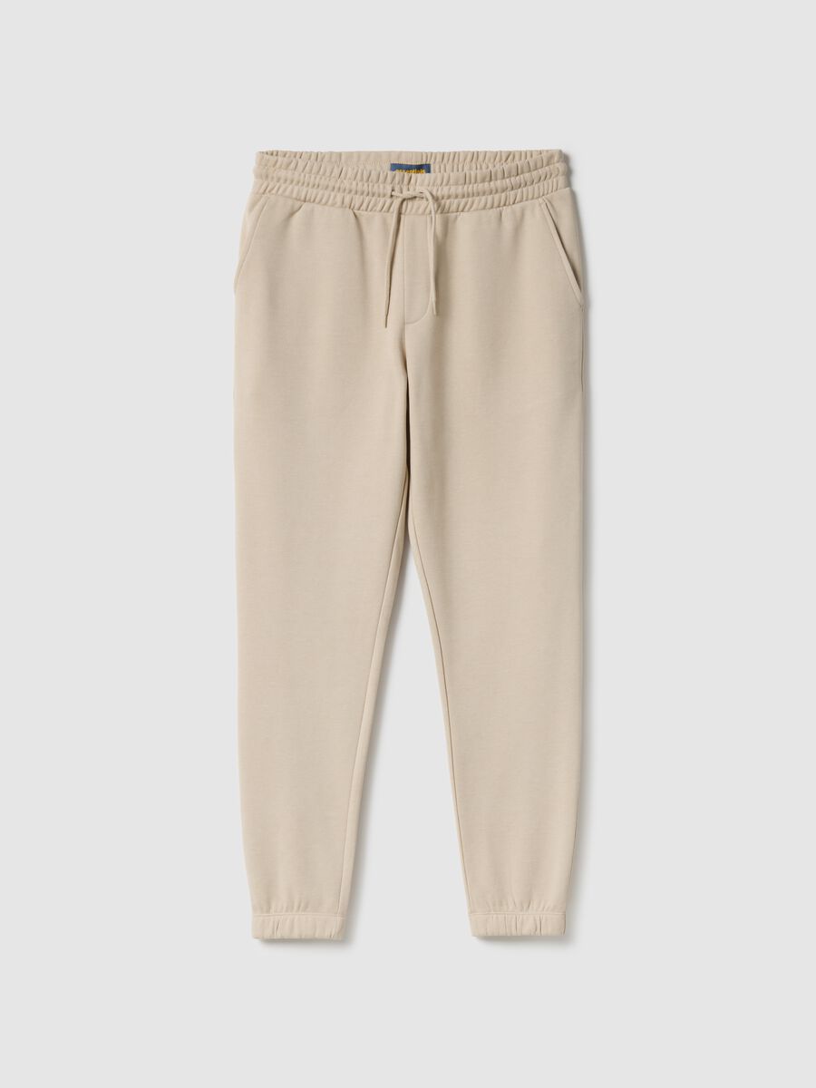 Beige cotton blend jogger trousers regular fit_4