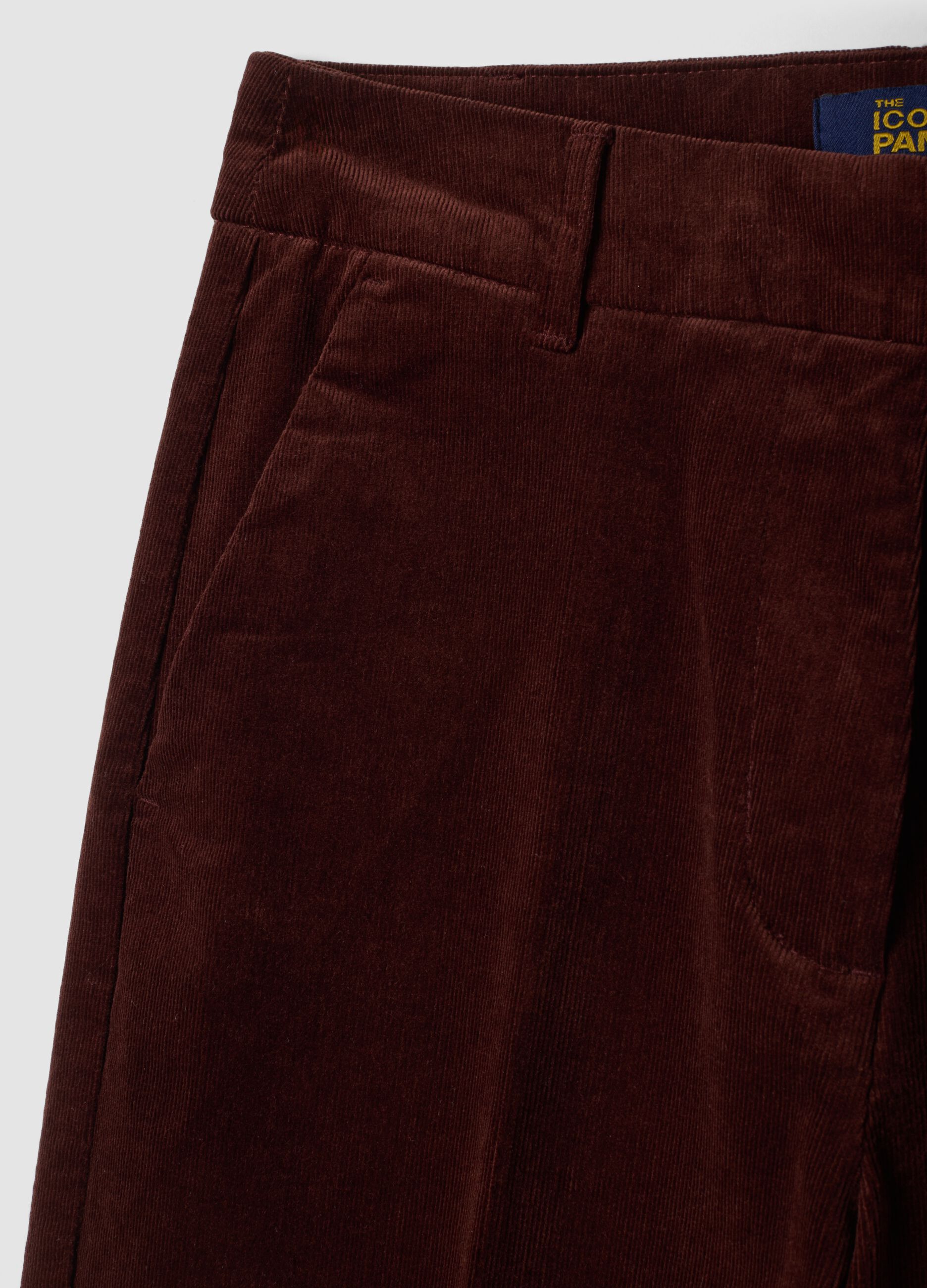 Cal&ccedil;as The Iconic Pants castanhas em algod&atilde;o el&aacute;stico canelado, corte reto