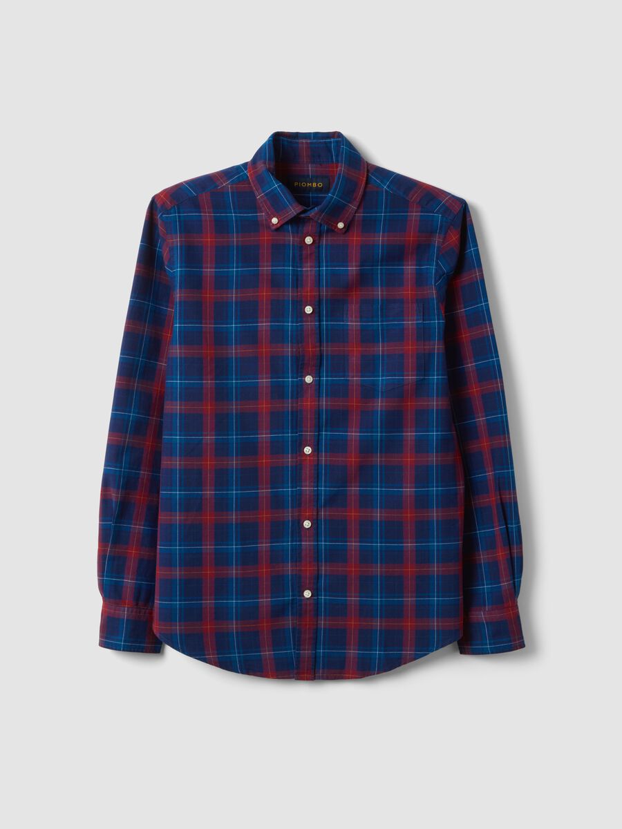 Blau kariertes Oxford-Hemd aus reiner Baumwolle, Regular Fit_4