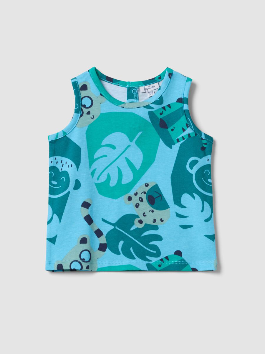 Light blue organic cotton vest with all-over print_0