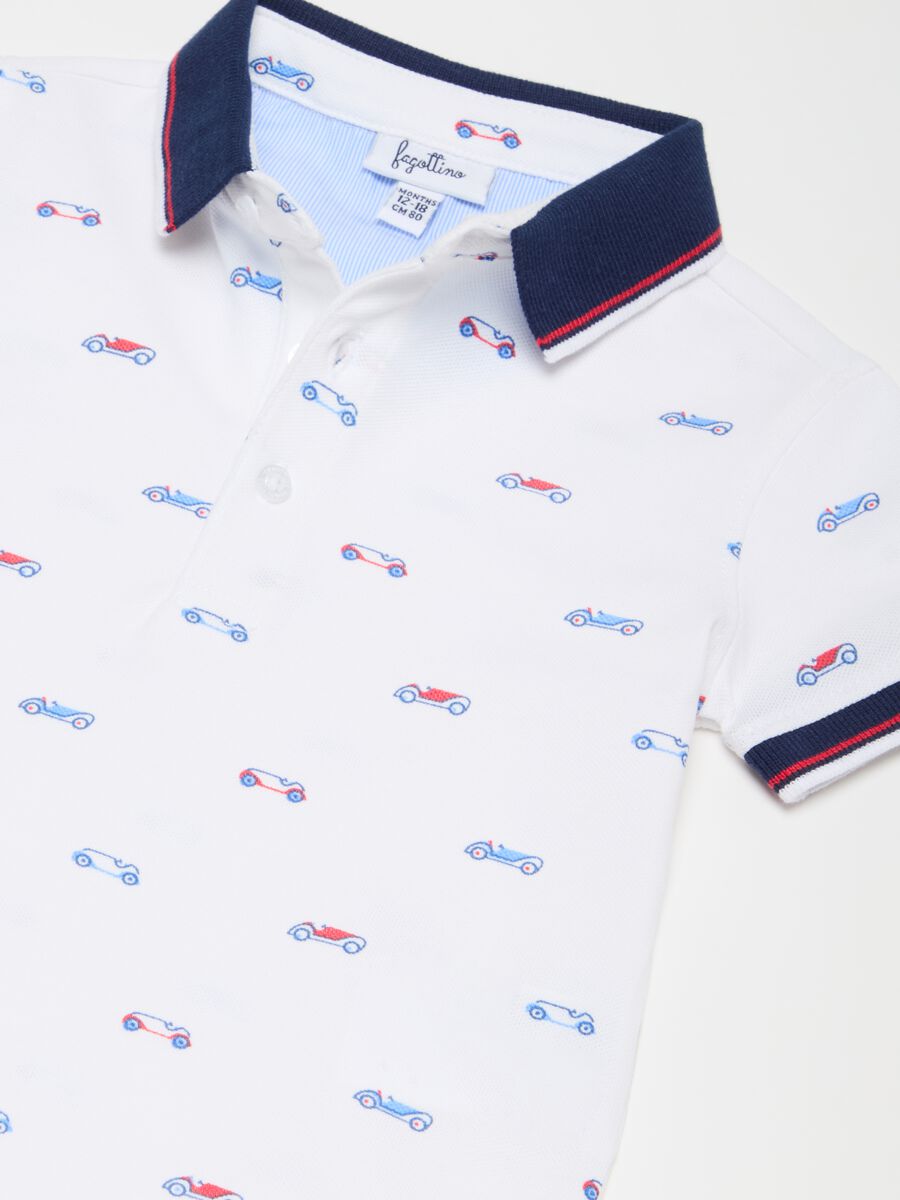Stretch cotton polo shirt with racing car print_2