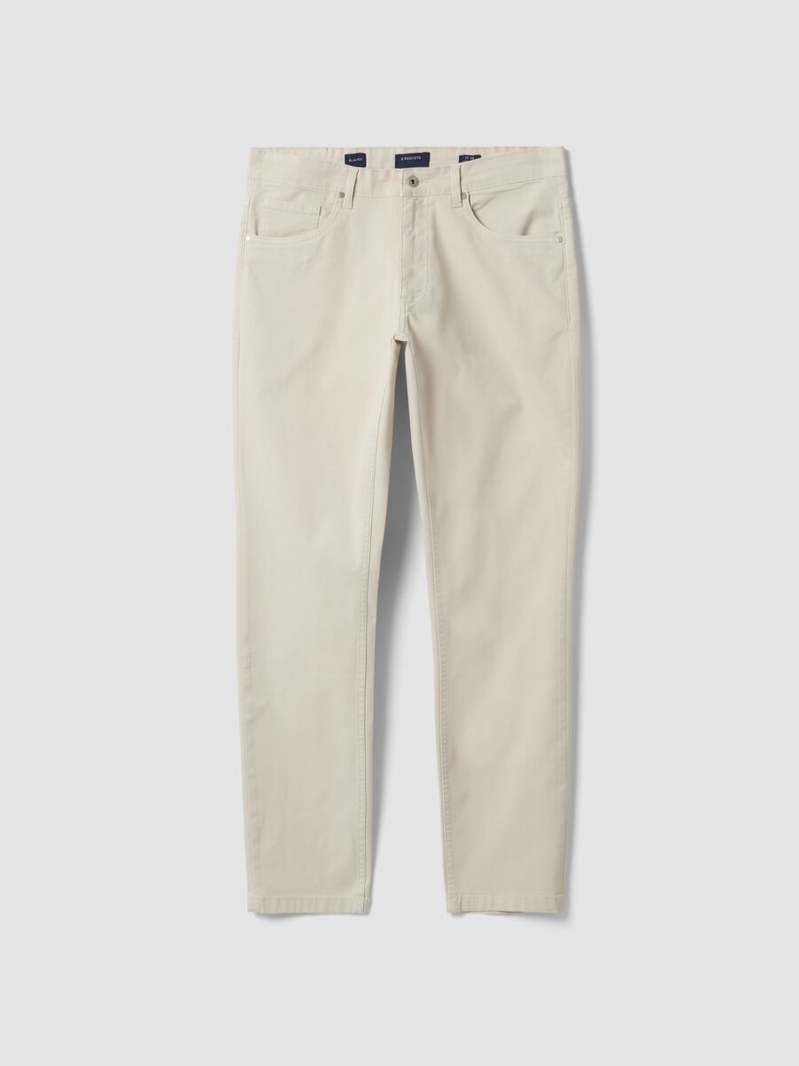 Beige slim-fit stretch cotton twill trousers_4